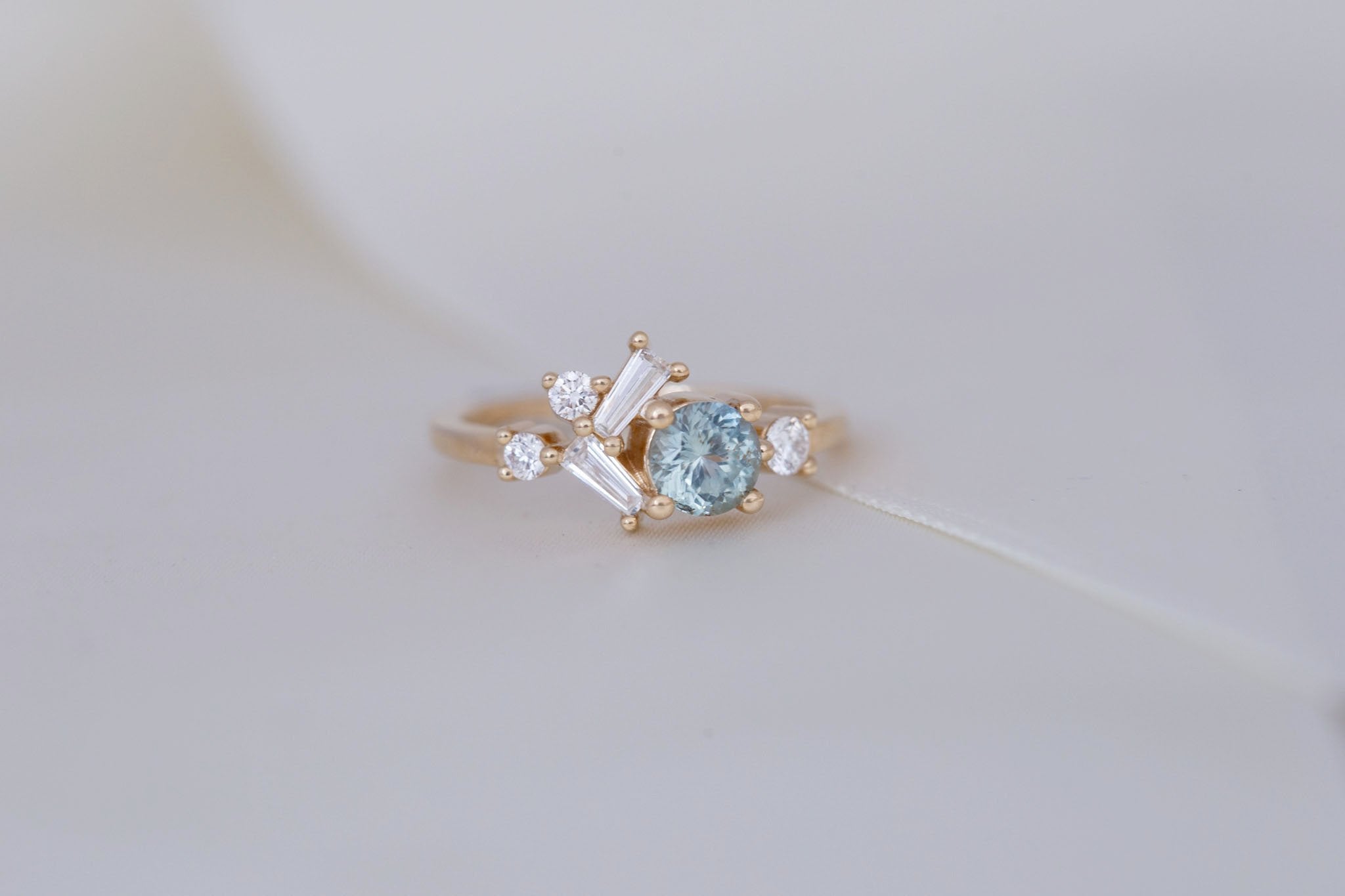 Rowan Ring | Mint Montana Sapphire + Diamond Cluster Engagement Ring 0.81 ct | 14k Recycled Gold | One of a Kind