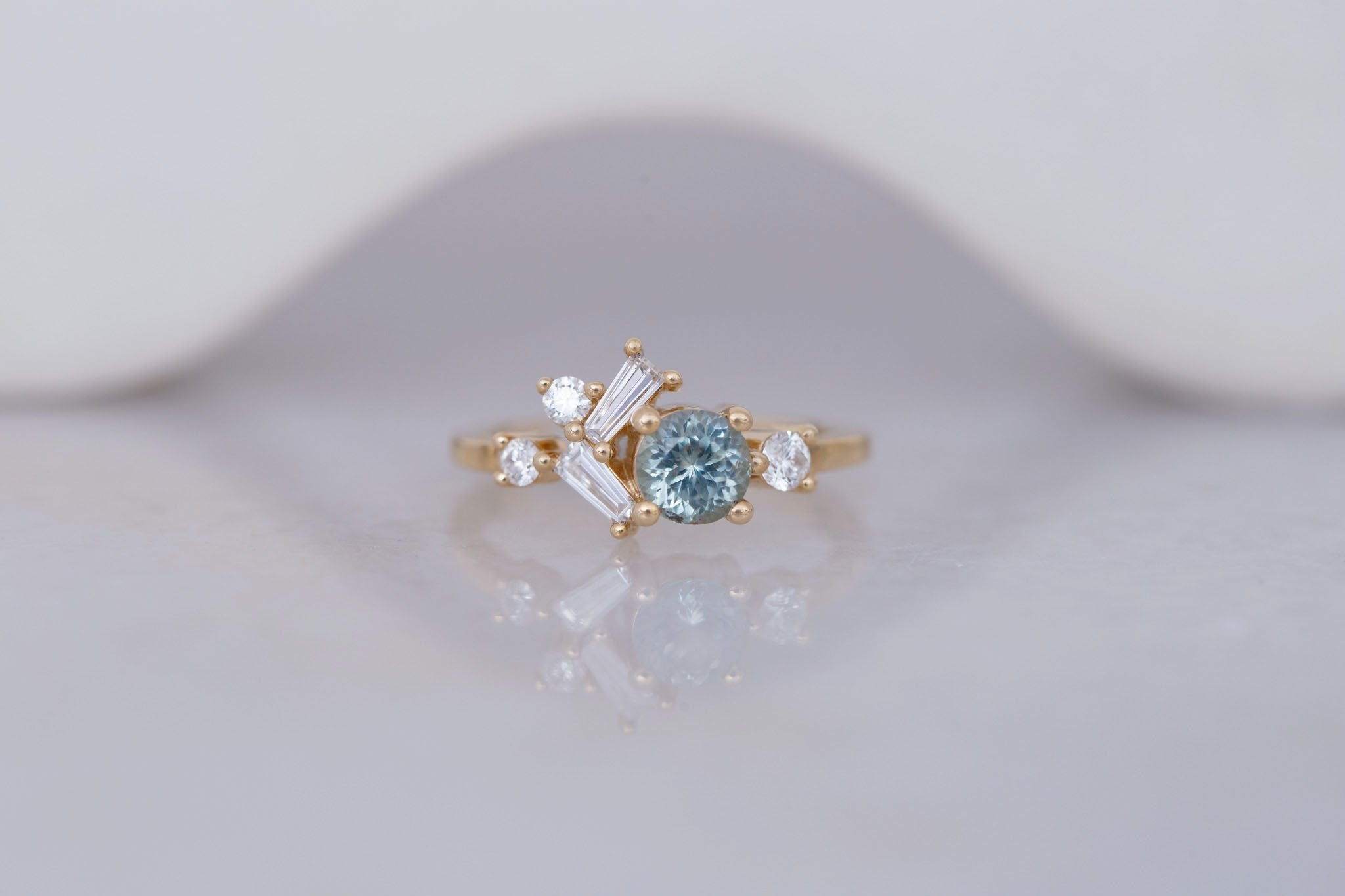 Rowan Ring | Mint Montana Sapphire + Diamond Cluster Engagement Ring 0.81 ct | 14k Recycled Gold | One of a Kind