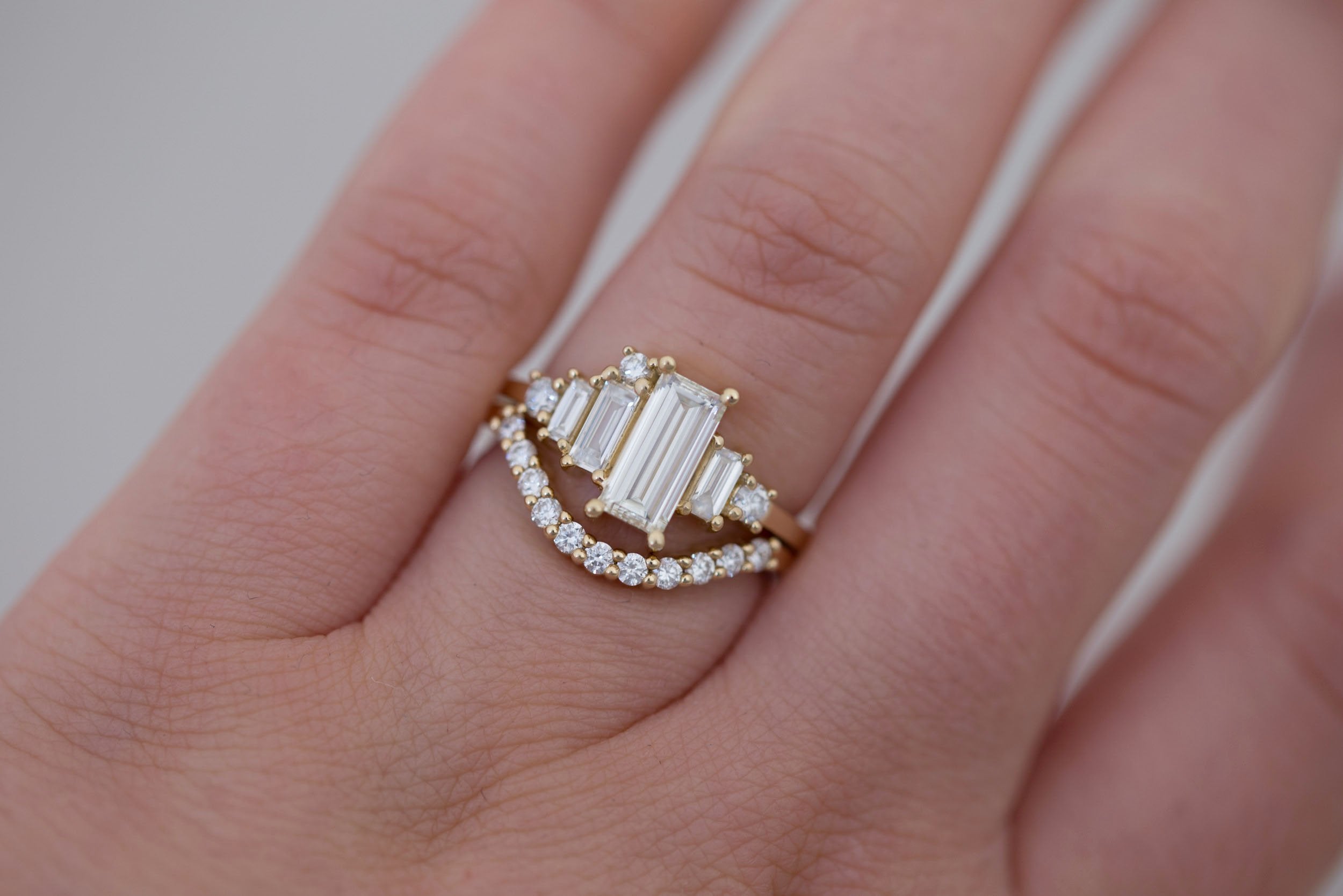 Atlas Ring | Diamond Baguette + Diamond Cluster Engagement Ring 0.81 ct | 14k Recycled Gold | One of a Kind