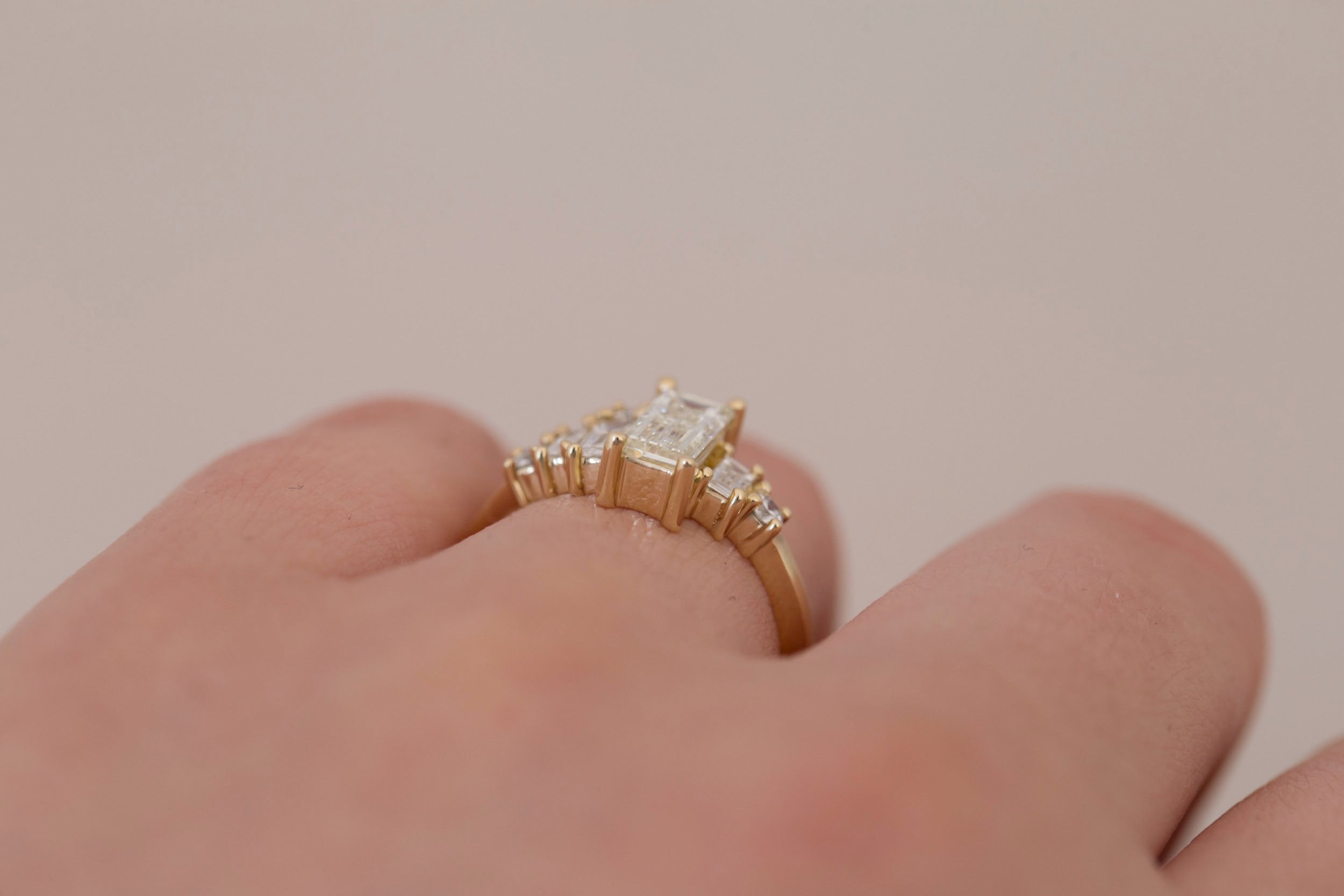 Atlas Ring | Diamond Baguette + Diamond Cluster Engagement Ring 0.81 ct | 14k Recycled Gold | One of a Kind