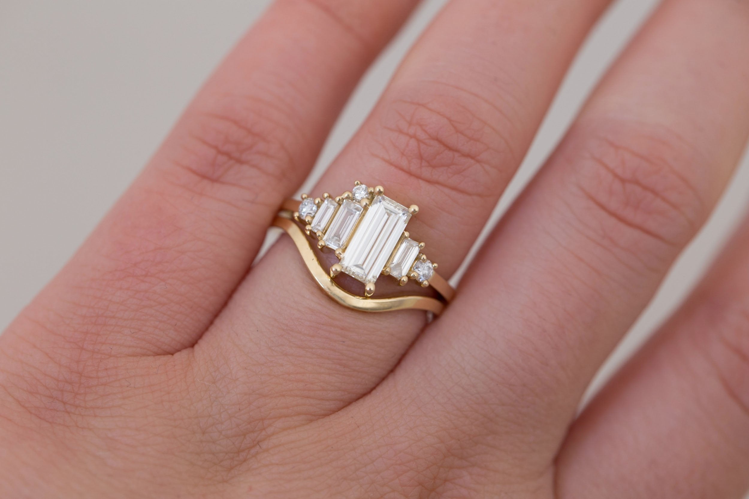 Atlas Ring | Diamond Baguette + Diamond Cluster Engagement Ring 0.81 ct | 14k Recycled Gold | One of a Kind