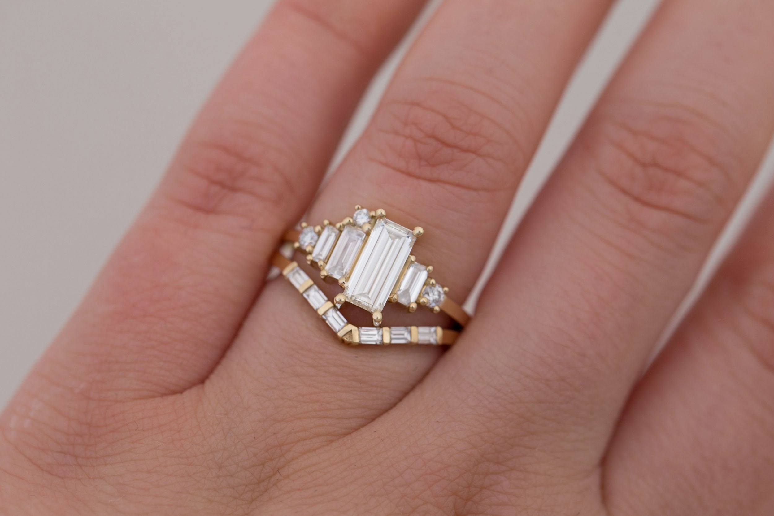 Atlas Ring | Diamond Baguette + Diamond Cluster Engagement Ring 0.81 ct | 14k Recycled Gold | One of a Kind
