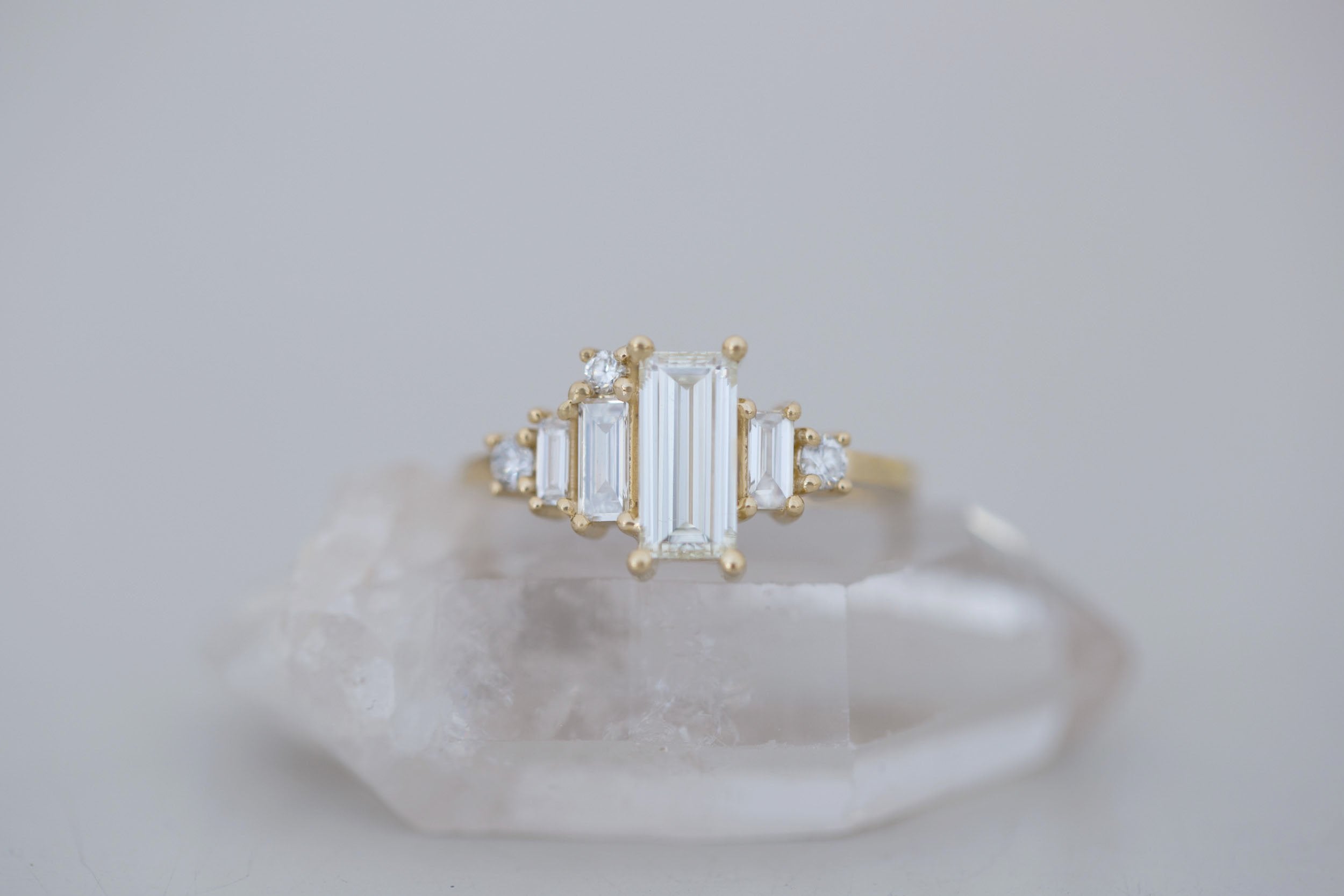 Atlas Ring | Diamond Baguette + Diamond Cluster Engagement Ring 0.81 ct | 14k Recycled Gold | One of a Kind