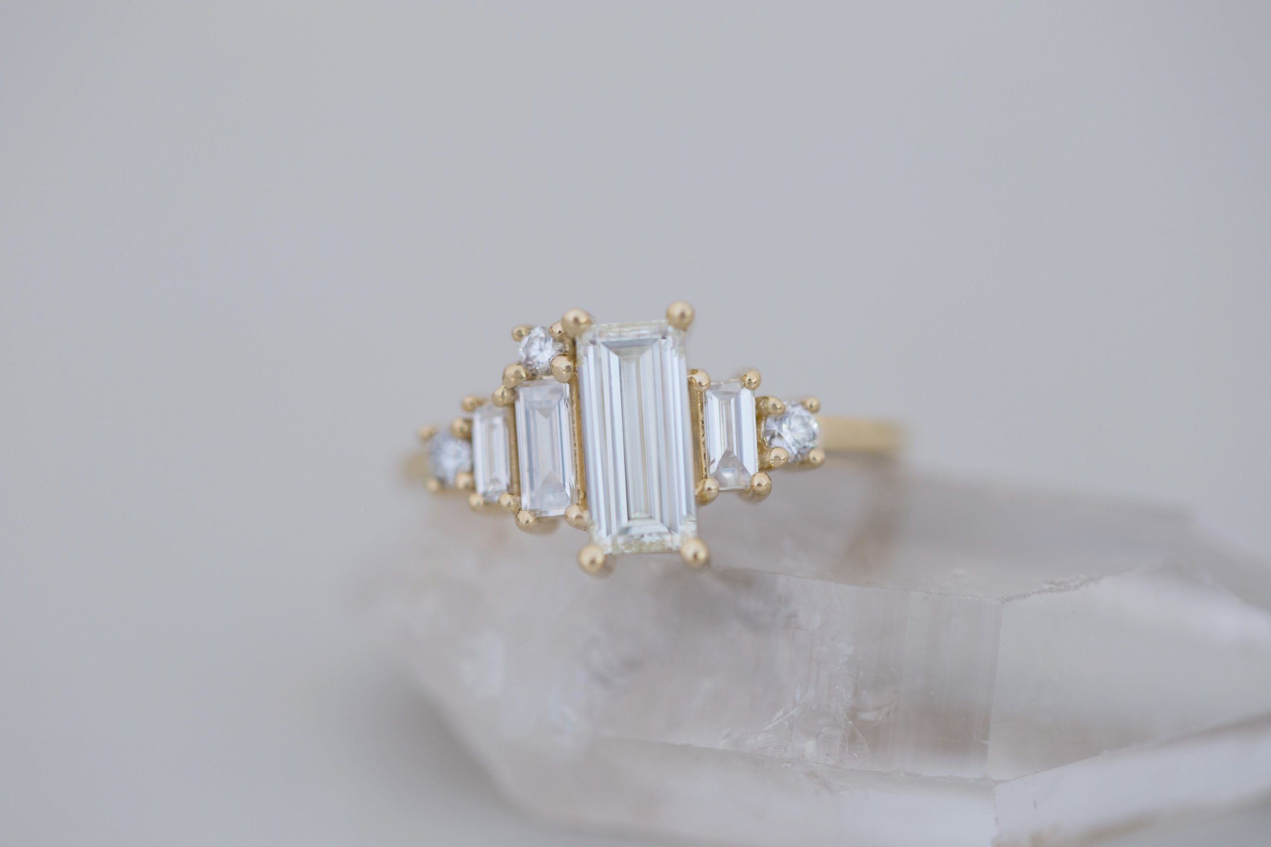 Atlas Ring | Diamond Baguette + Diamond Cluster Engagement Ring 0.81 ct | 14k Recycled Gold | One of a Kind