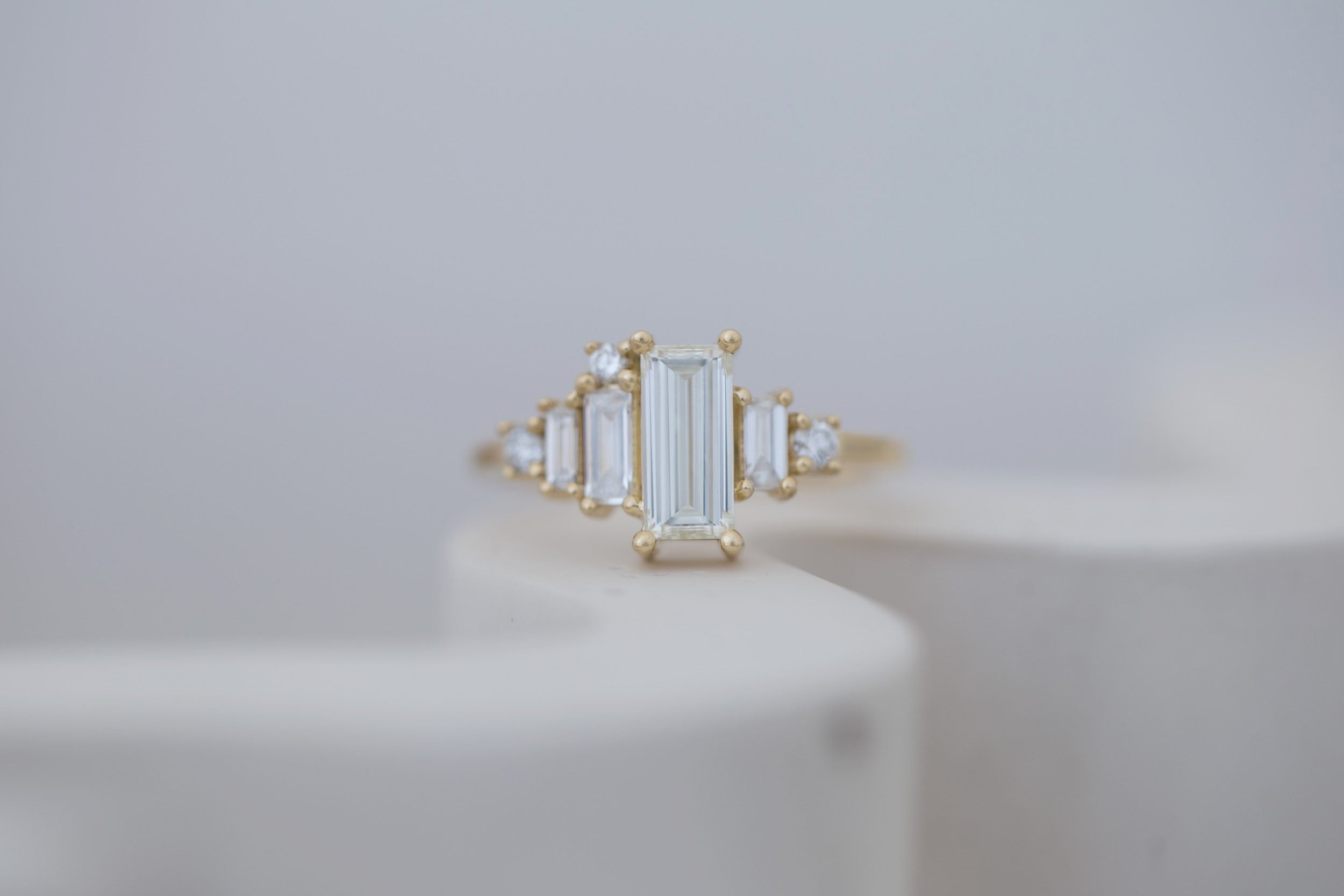 Atlas Ring | Diamond Baguette + Diamond Cluster Engagement Ring 0.81 ct | 14k Recycled Gold | One of a Kind