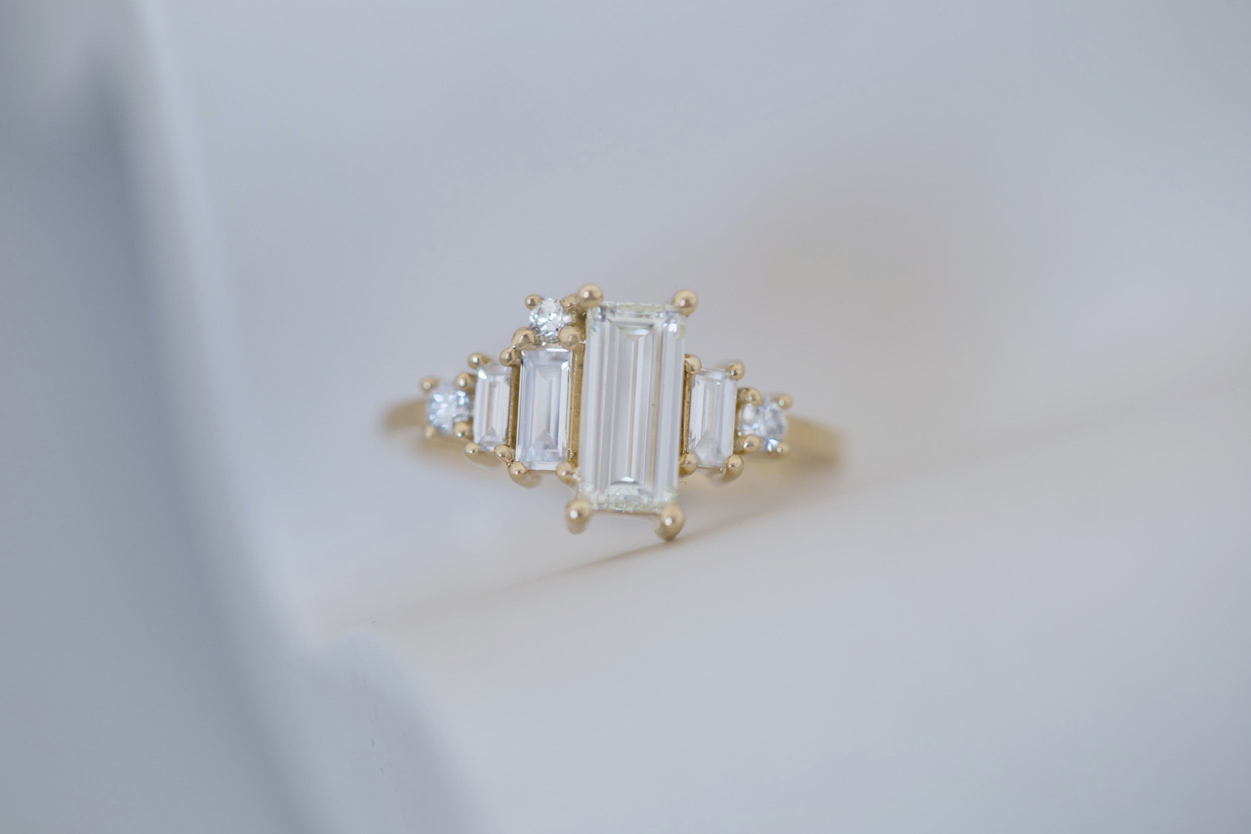 Atlas Ring | Diamond Baguette + Diamond Cluster Engagement Ring 0.81 ct | 14k Recycled Gold | One of a Kind