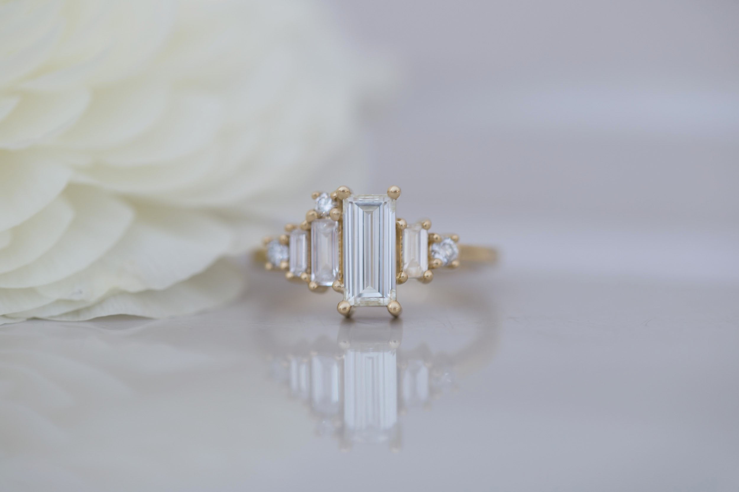 Atlas Ring | Diamond Baguette + Diamond Cluster Engagement Ring 0.81 ct | 14k Recycled Gold | One of a Kind