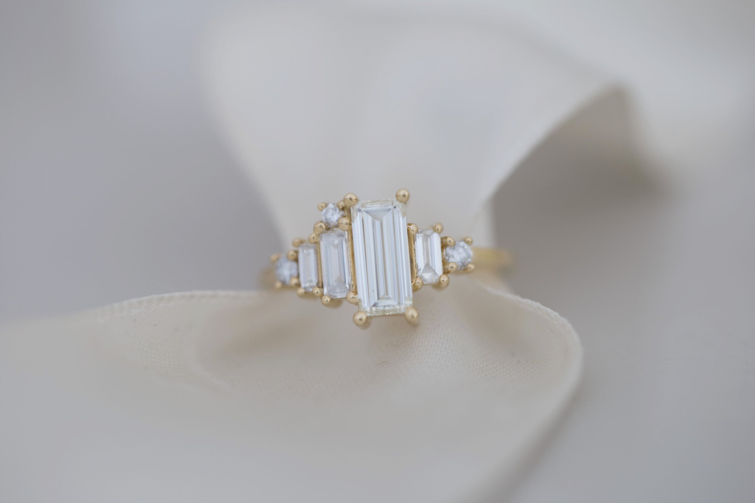 Atlas Ring | Diamond Baguette + Diamond Cluster Engagement Ring 0.81 ct | 14k Recycled Gold | One of a Kind
