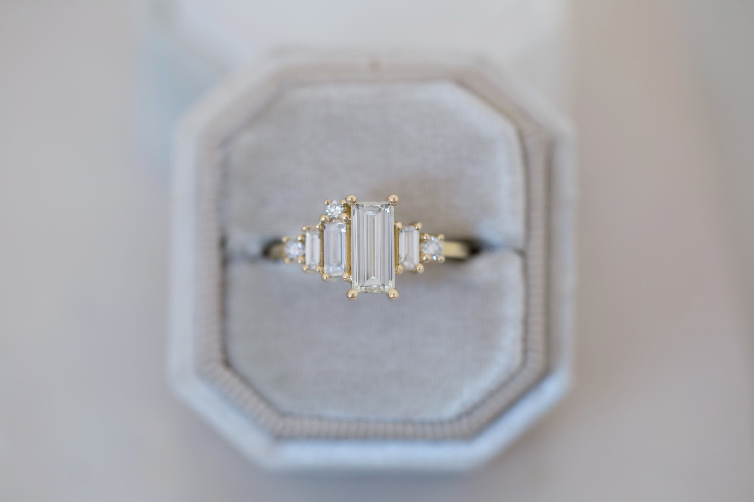 Atlas Ring | Diamond Baguette + Diamond Cluster Engagement Ring 0.81 ct | 14k Recycled Gold | One of a Kind