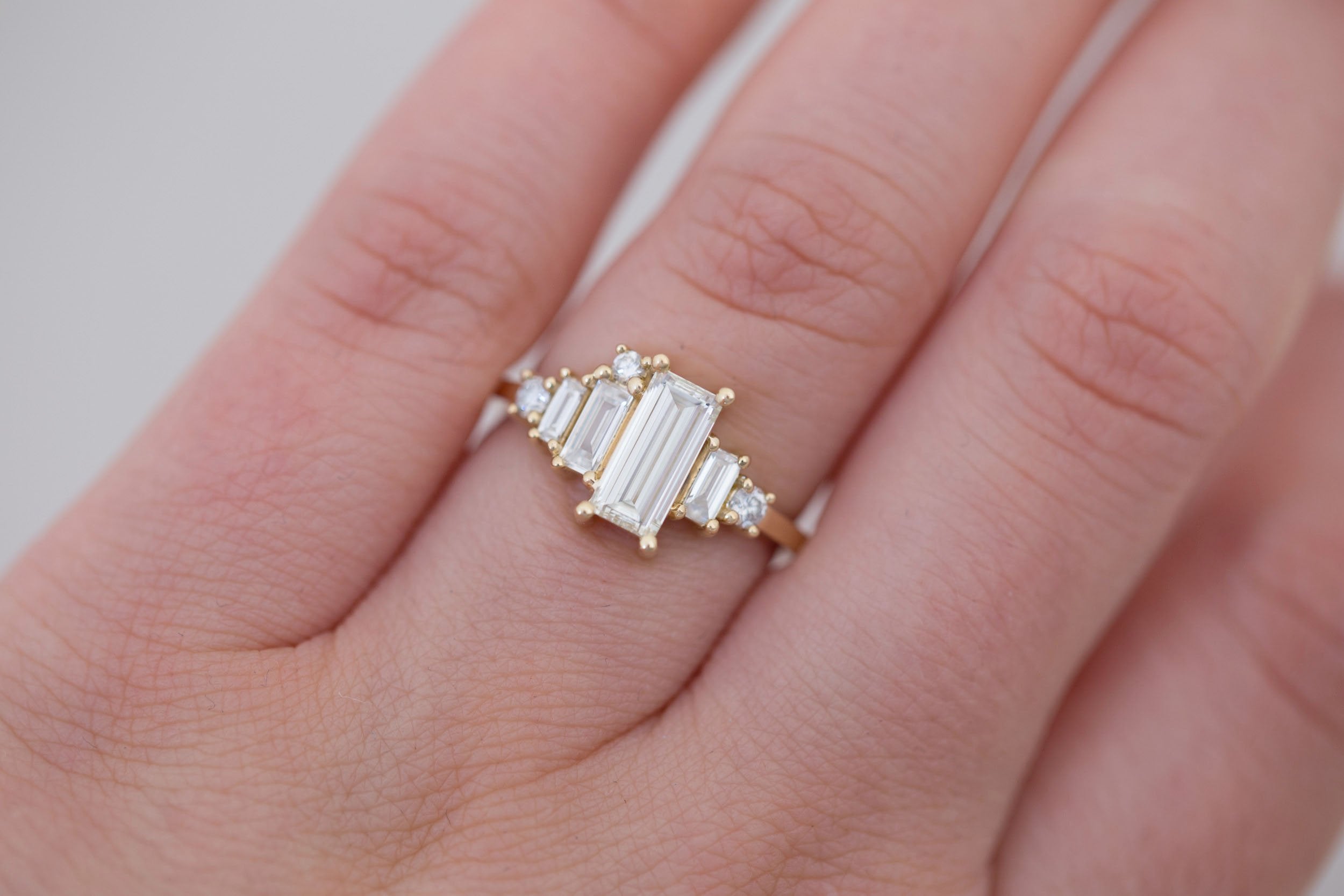 Atlas Ring | Diamond Baguette + Diamond Cluster Engagement Ring 0.81 ct | 14k Recycled Gold | One of a Kind