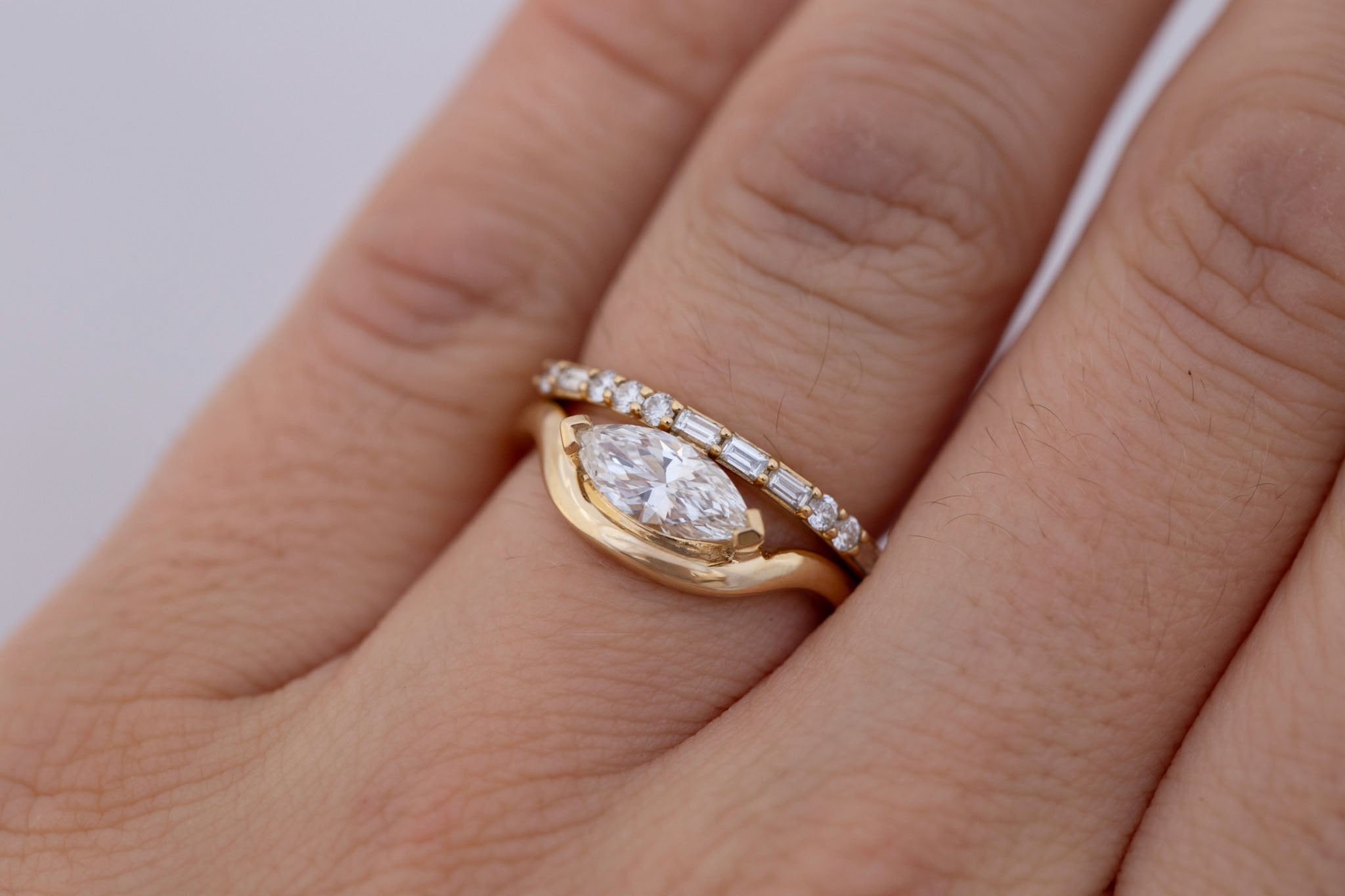 Rhodes Ring | Marquise Diamond Solitaire + Curved Band Engagement Ring 0.81 ct | 14k Recycled Gold | One of a Kind
