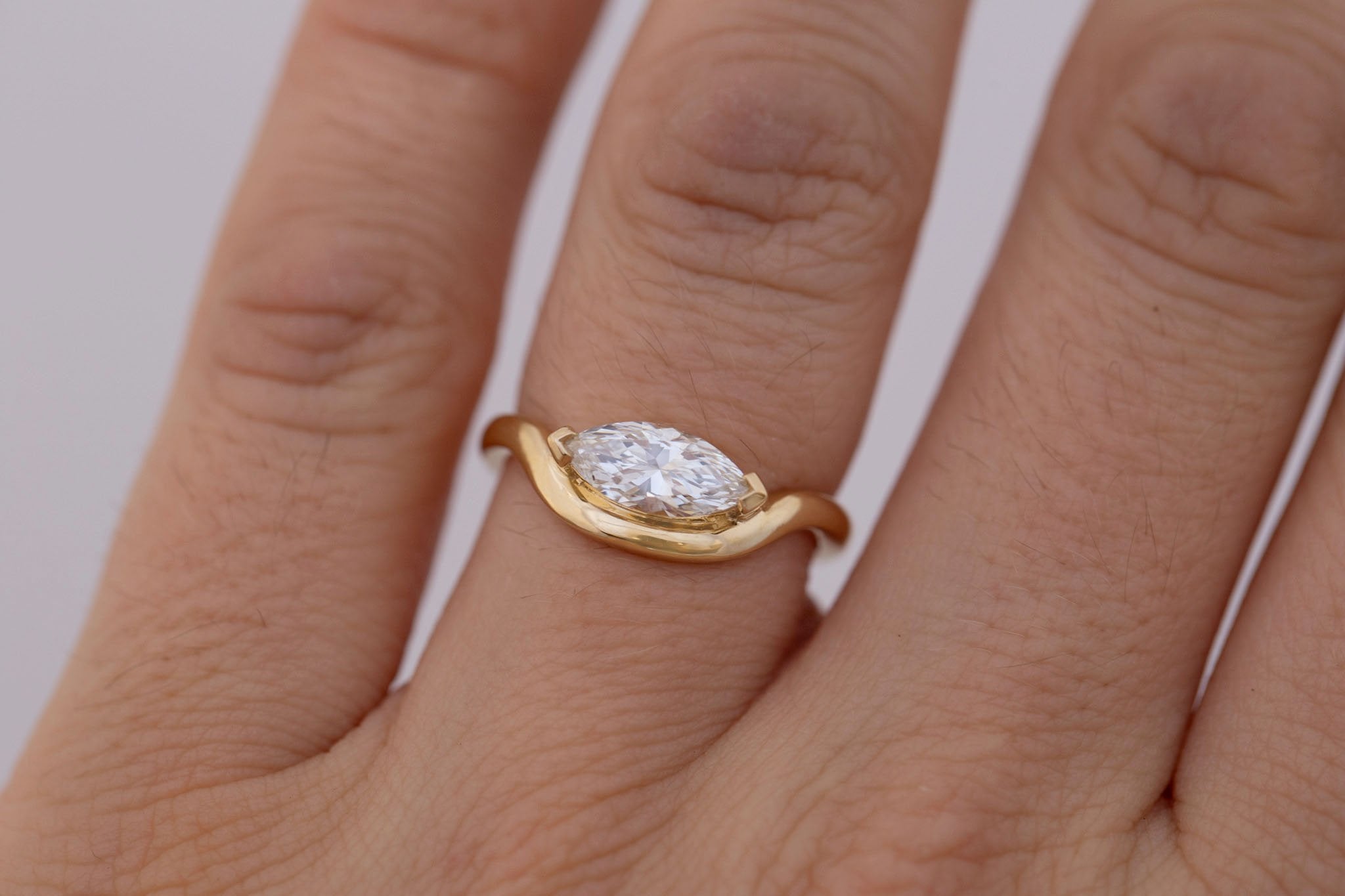 Rhodes Ring | Marquise Diamond Solitaire + Curved Band Engagement Ring 0.81 ct | 14k Recycled Gold | One of a Kind