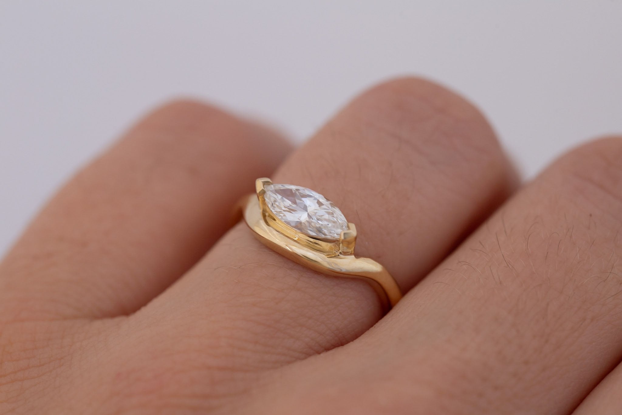 Rhodes Ring | Marquise Diamond Solitaire + Curved Band Engagement Ring 0.81 ct | 14k Recycled Gold | One of a Kind