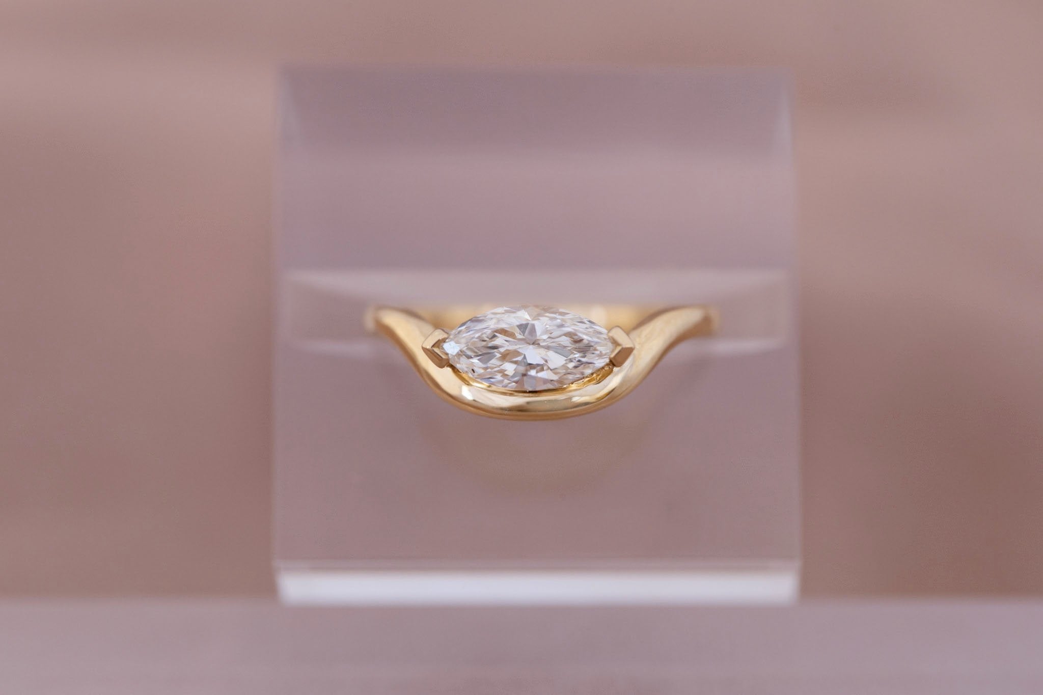 Rhodes Ring | Marquise Diamond Solitaire + Curved Band Engagement Ring 0.81 ct | 14k Recycled Gold | One of a Kind