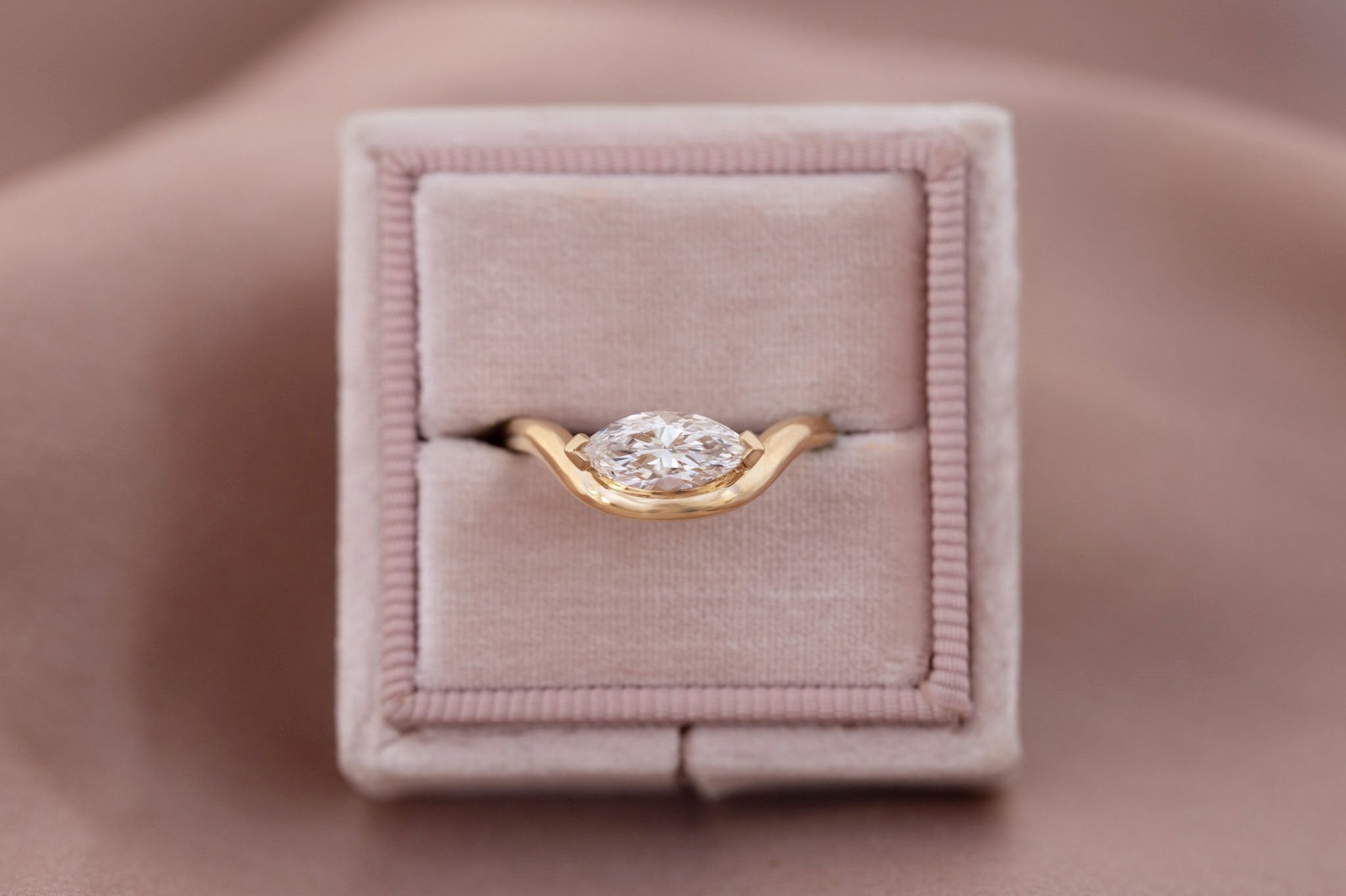 Rhodes Ring | Marquise Diamond Solitaire + Curved Band Engagement Ring 0.81 ct | 14k Recycled Gold | One of a Kind
