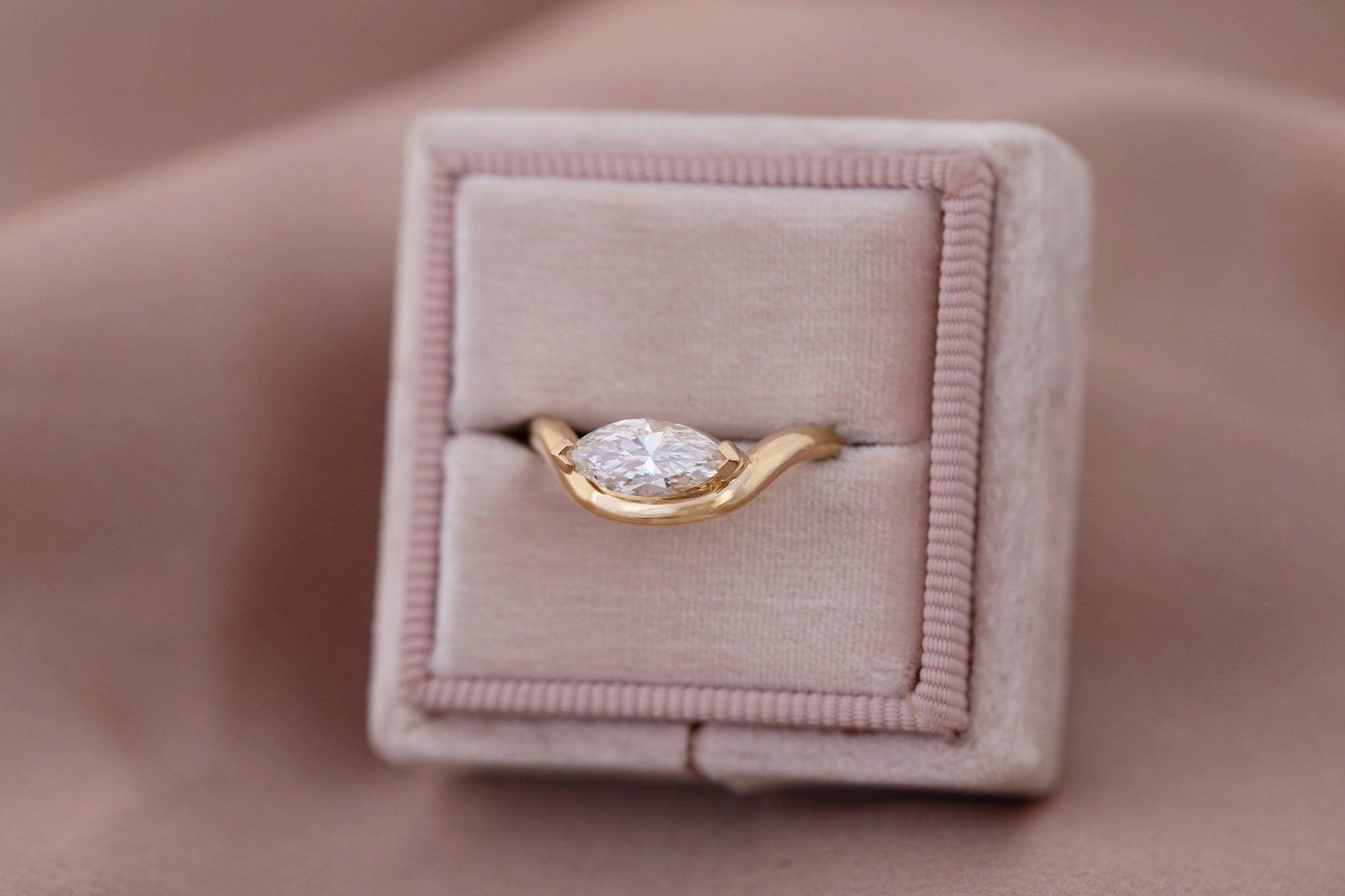 Rhodes Ring | Marquise Diamond Solitaire + Curved Band Engagement Ring 0.81 ct | 14k Recycled Gold | One of a Kind