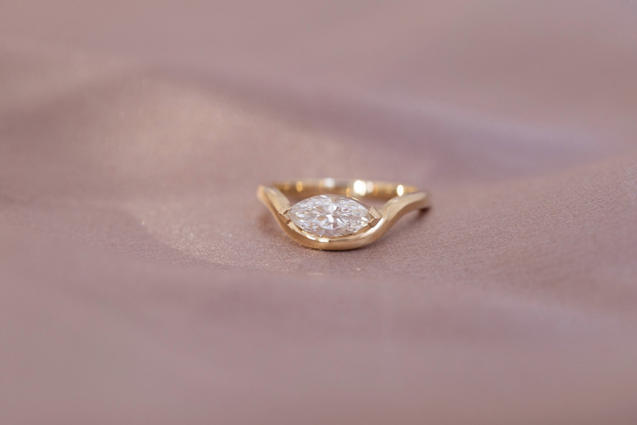 Rhodes Ring | Marquise Diamond Solitaire + Curved Band Engagement Ring 0.81 ct | 14k Recycled Gold | One of a Kind