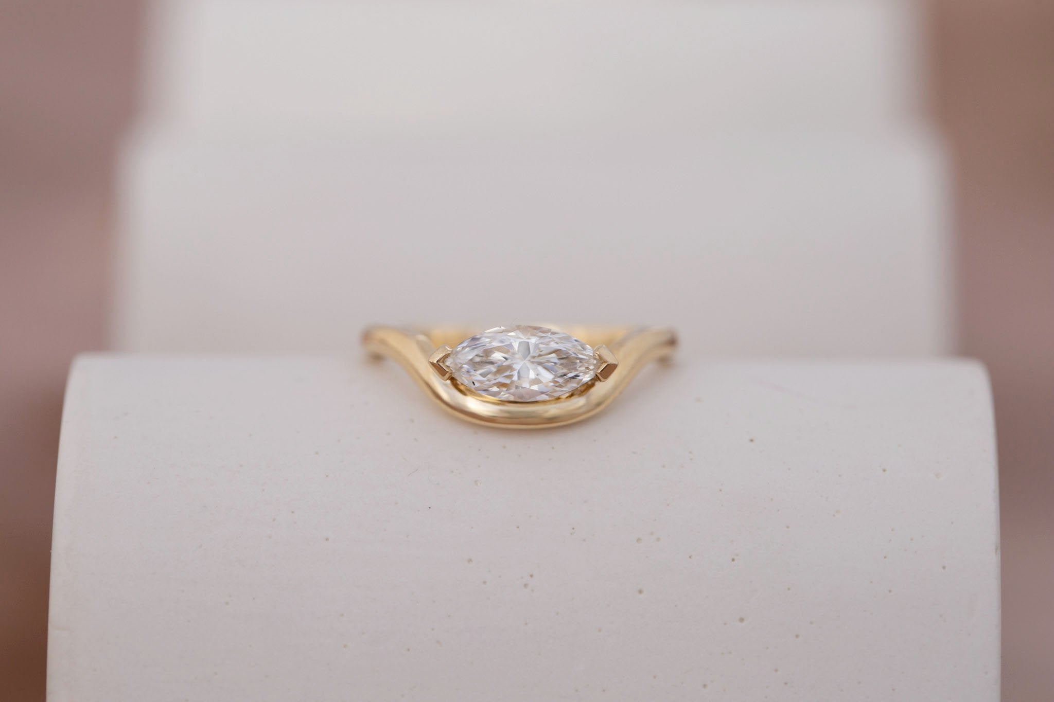Rhodes Ring | Marquise Diamond Solitaire + Curved Band Engagement Ring 0.81 ct | 14k Recycled Gold | One of a Kind