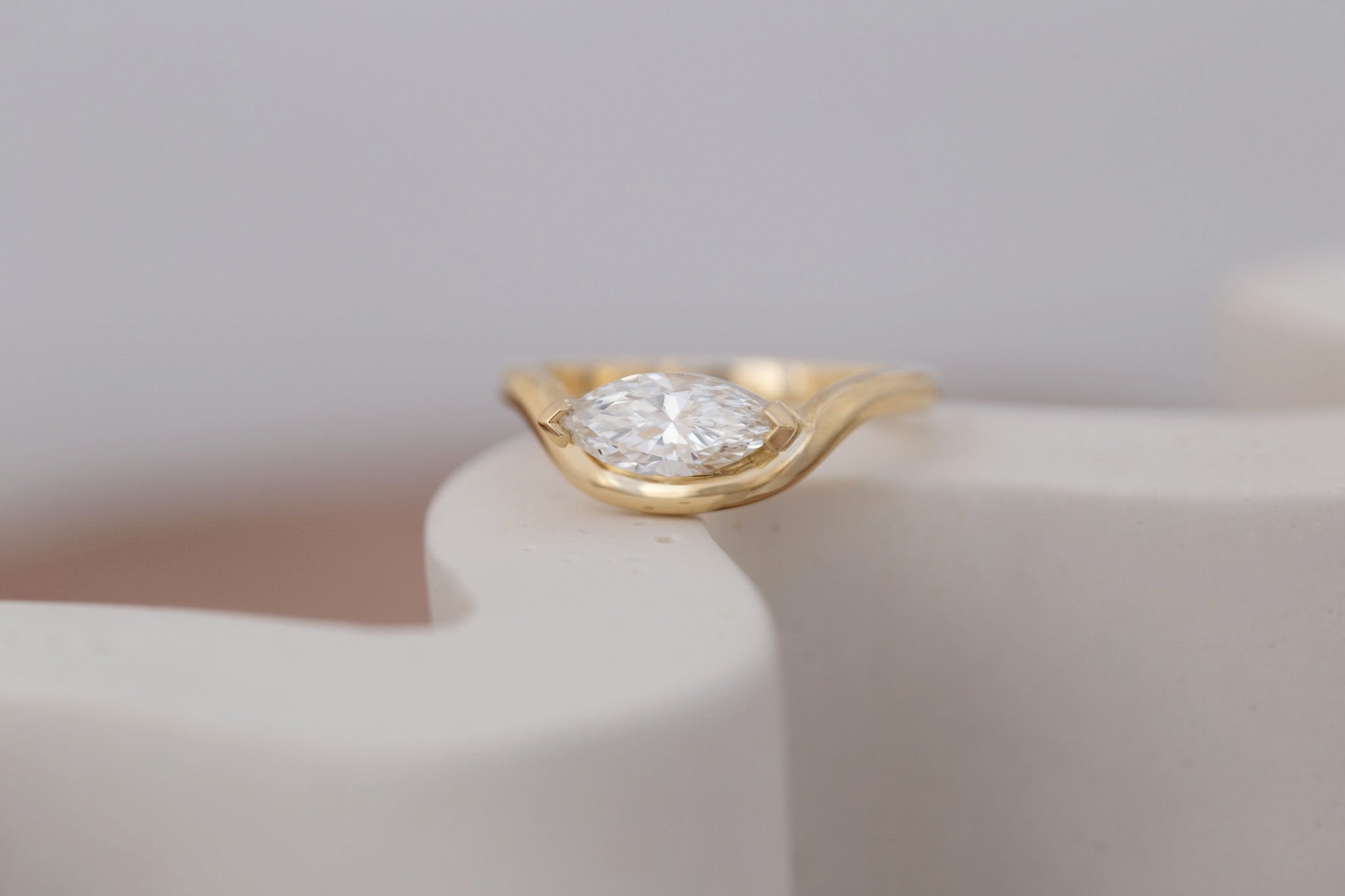 Rhodes Ring | Marquise Diamond Solitaire + Curved Band Engagement Ring 0.81 ct | 14k Recycled Gold | One of a Kind