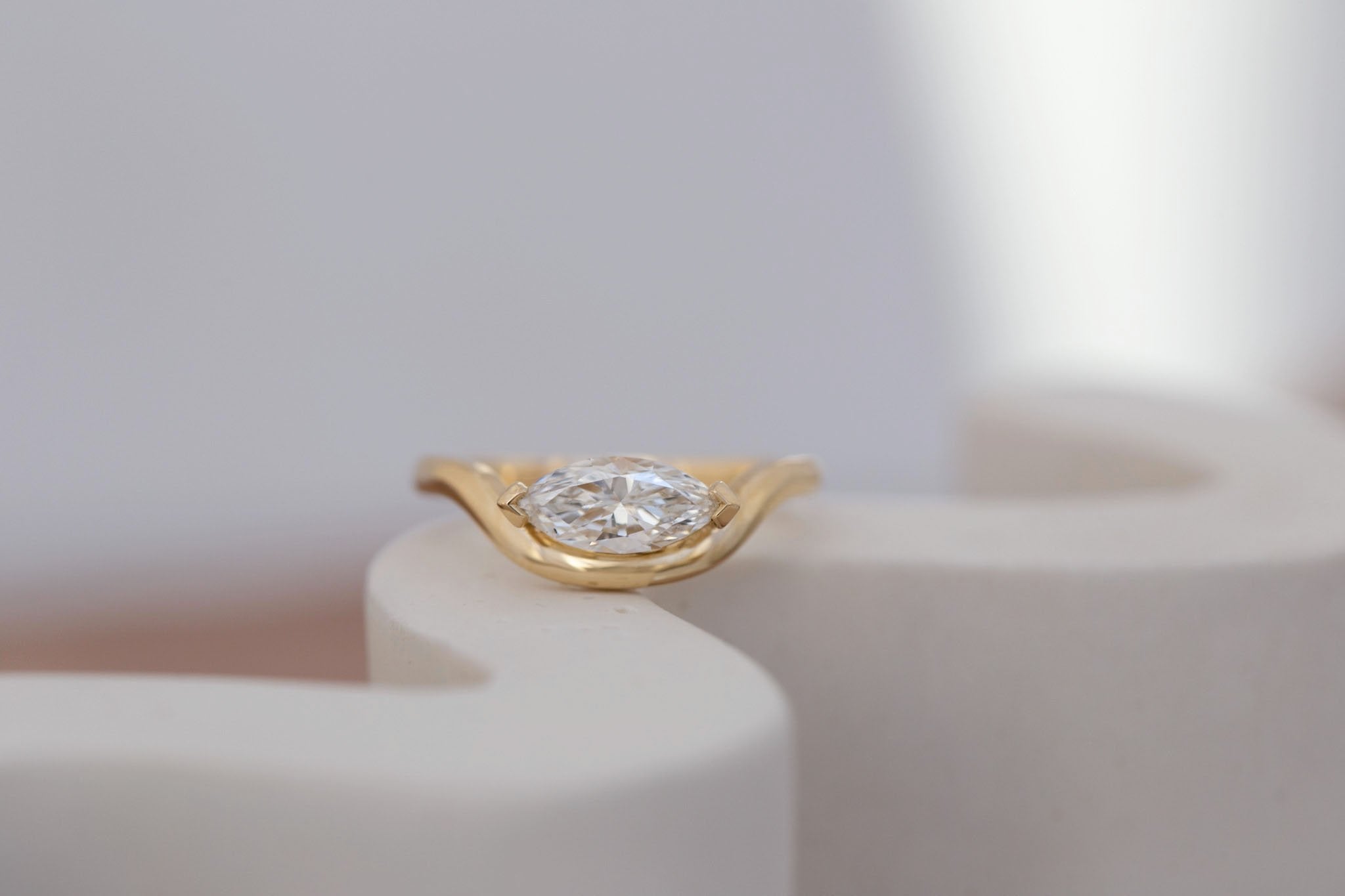Rhodes Ring | Marquise Diamond Solitaire + Curved Band Engagement Ring 0.81 ct | 14k Recycled Gold | One of a Kind