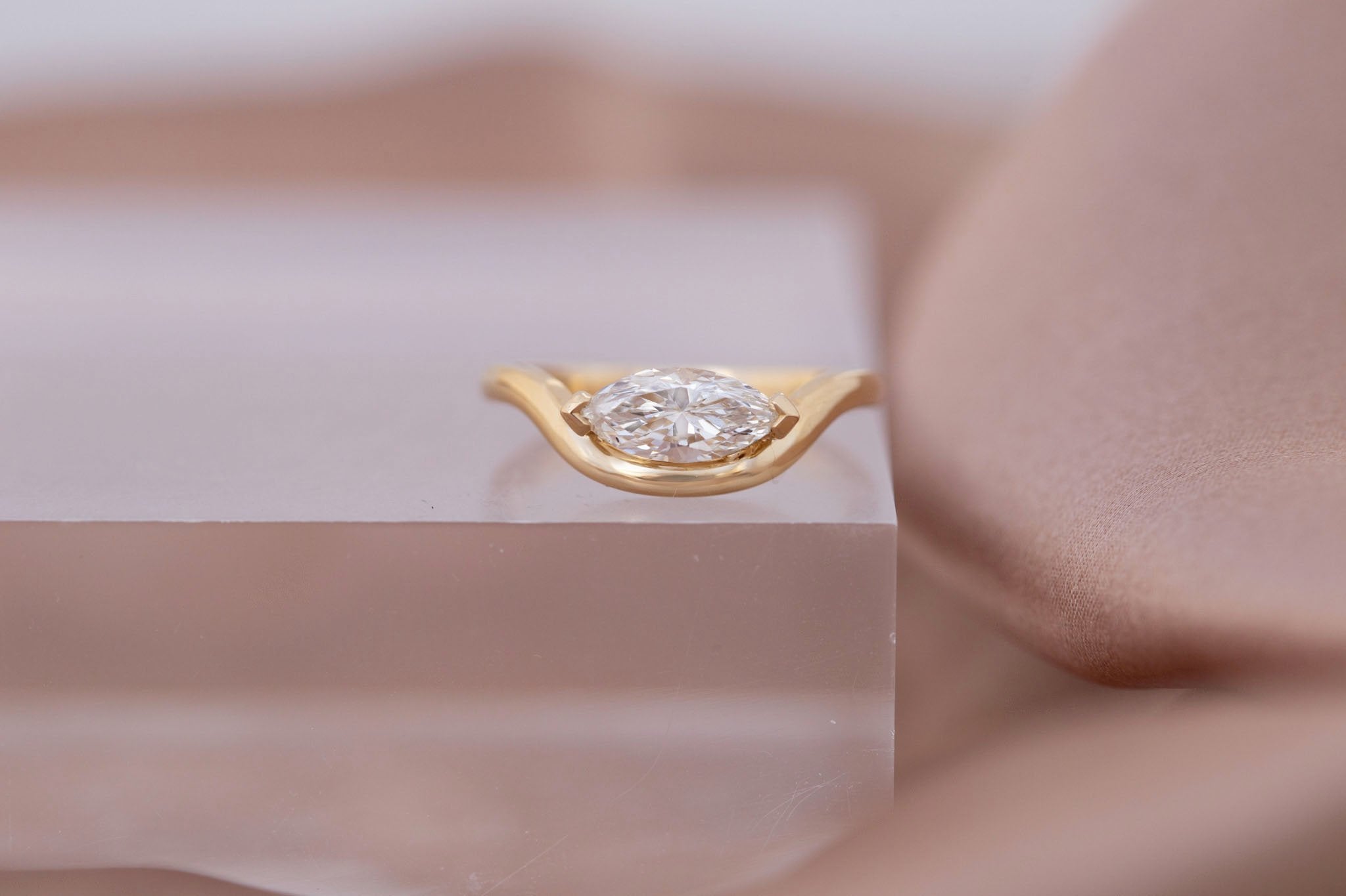 Rhodes Ring | Marquise Diamond Solitaire + Curved Band Engagement Ring 0.81 ct | 14k Recycled Gold | One of a Kind