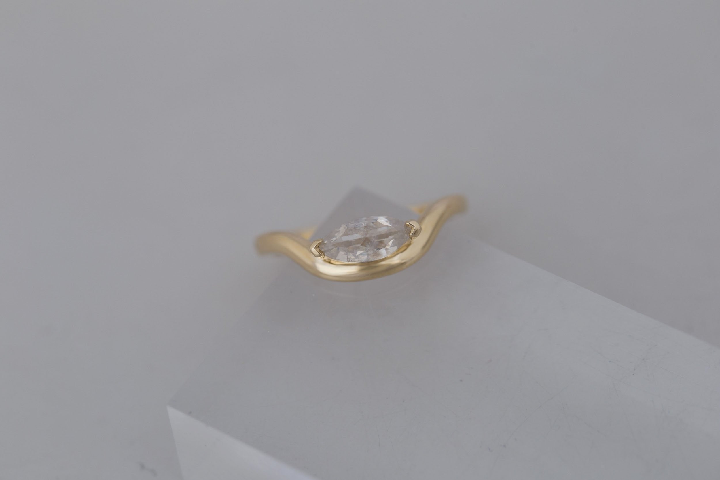 Rhodes Ring | Marquise Rustic Diamond Solitaire + Curved Band Engagement Ring 0.83 ct | 14k Recycled Gold | One of a Kind