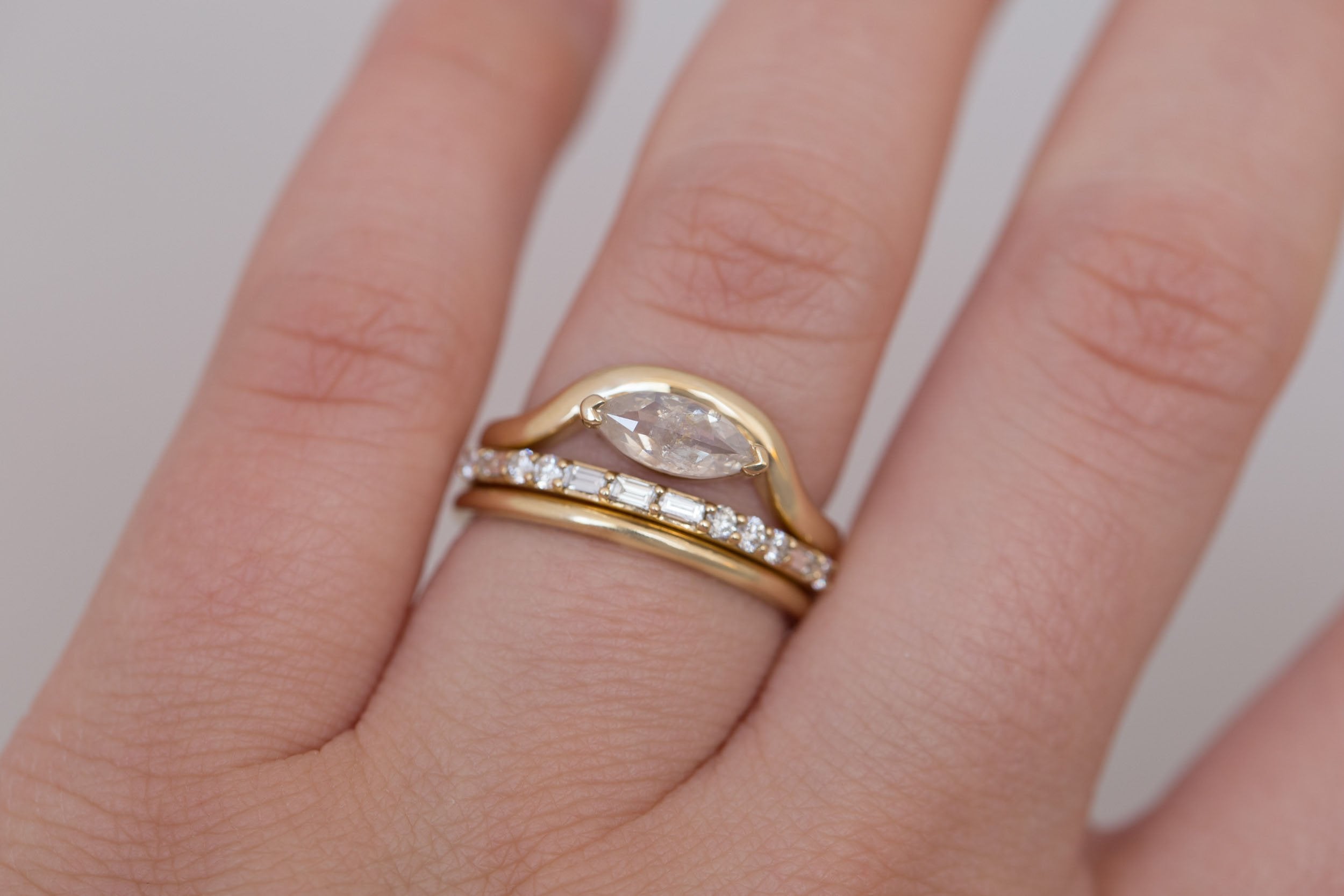 Rhodes Ring | Marquise Rustic Diamond Solitaire + Curved Band Engagement Ring 0.83 ct | 14k Recycled Gold | One of a Kind