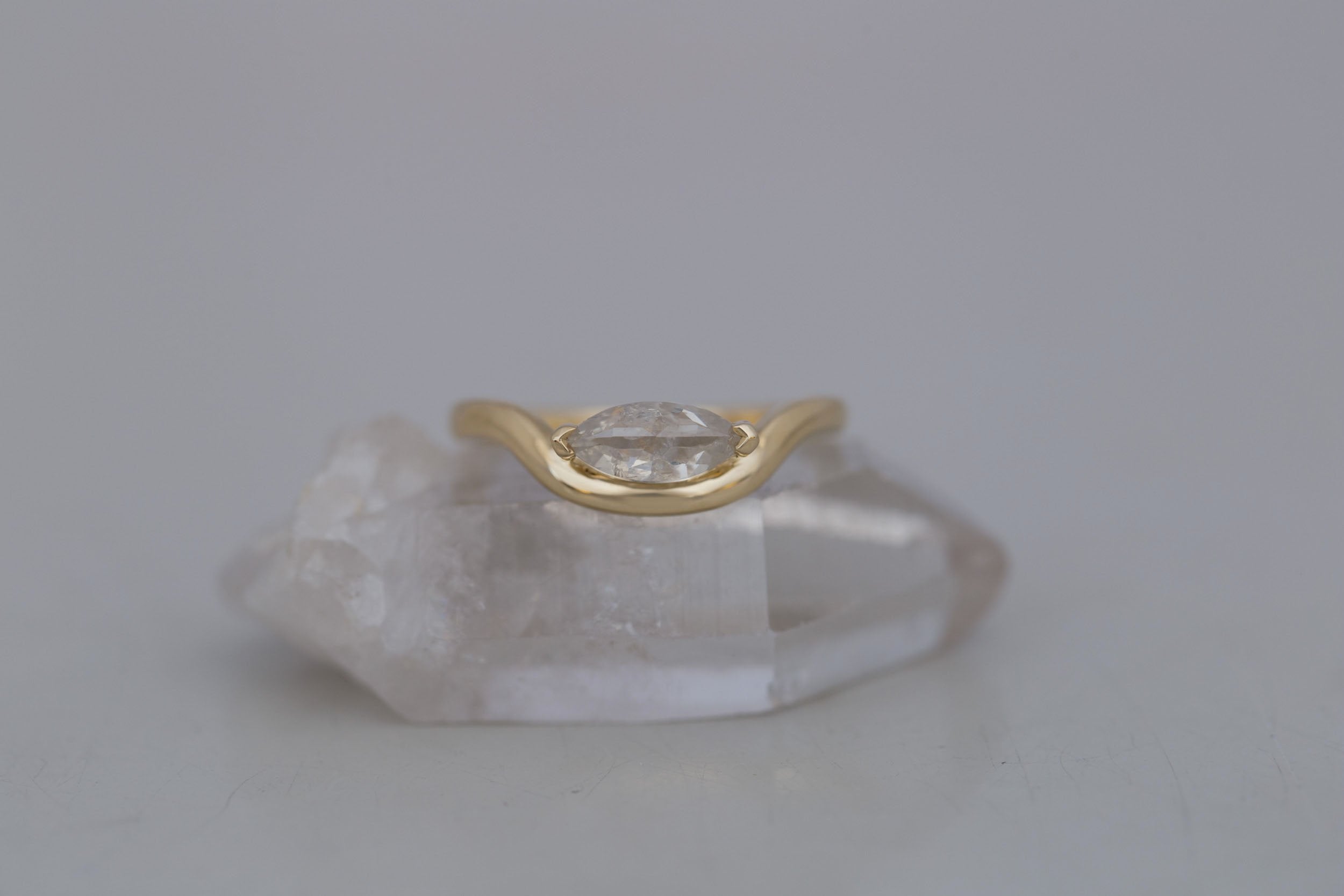 Rhodes Ring | Marquise Rustic Diamond Solitaire + Curved Band Engagement Ring 0.83 ct | 14k Recycled Gold | One of a Kind