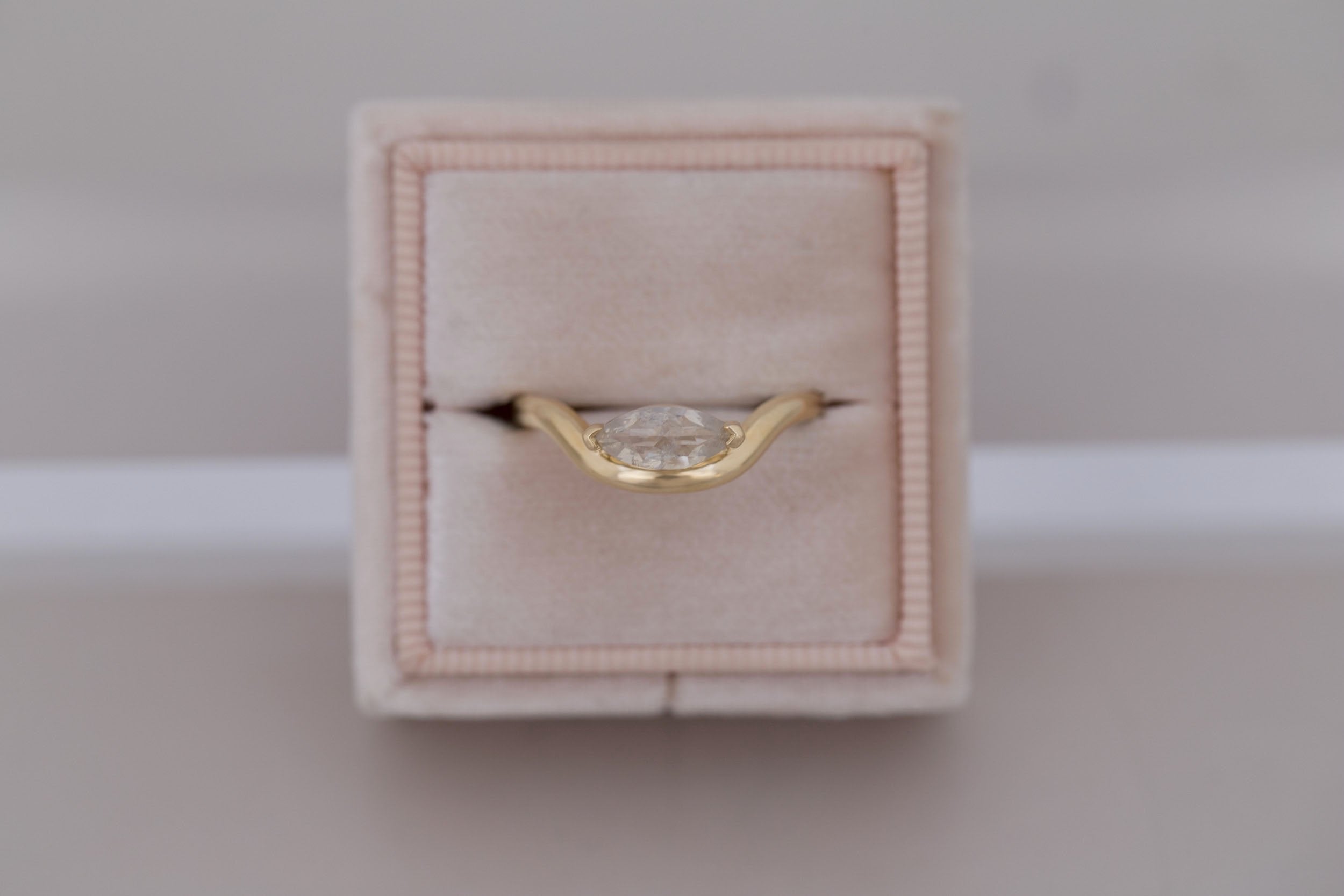 Rhodes Ring | Marquise Rustic Diamond Solitaire + Curved Band Engagement Ring 0.83 ct | 14k Recycled Gold | One of a Kind