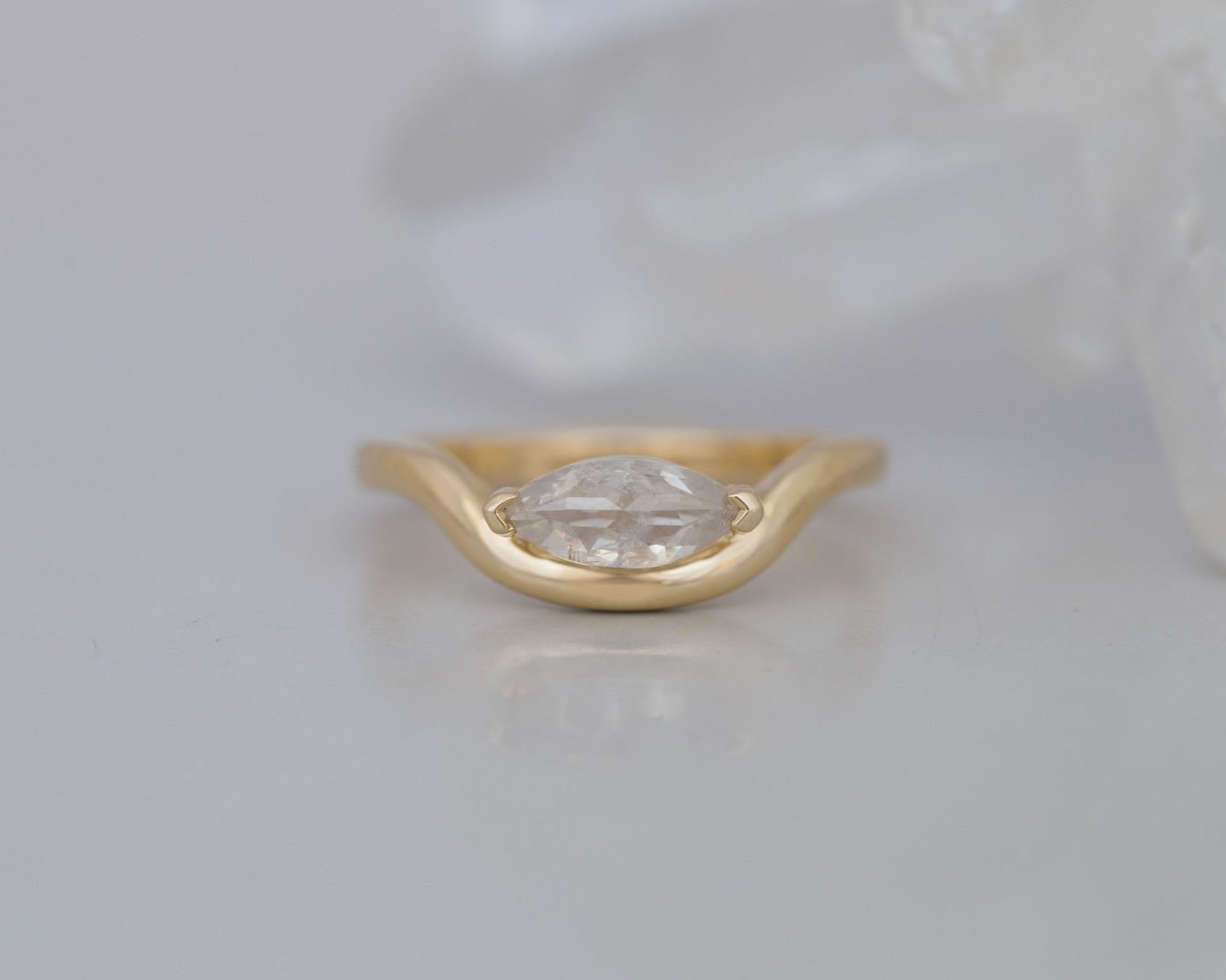 Rhodes Ring | Marquise Rustic Diamond Solitaire + Curved Band Engagement Ring 0.83 ct | 14k Recycled Gold | One of a Kind
