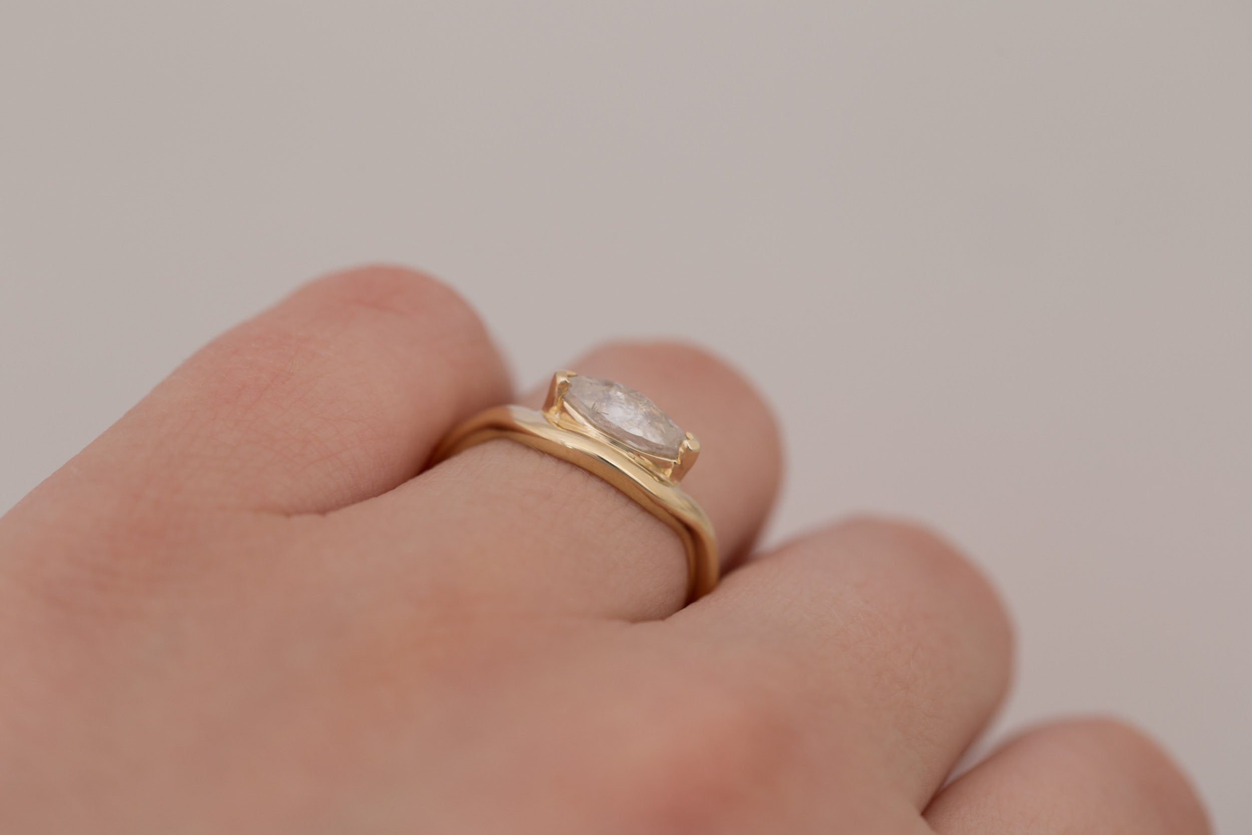 Rhodes Ring | Marquise Rustic Diamond Solitaire + Curved Band Engagement Ring 0.83 ct | 14k Recycled Gold | One of a Kind