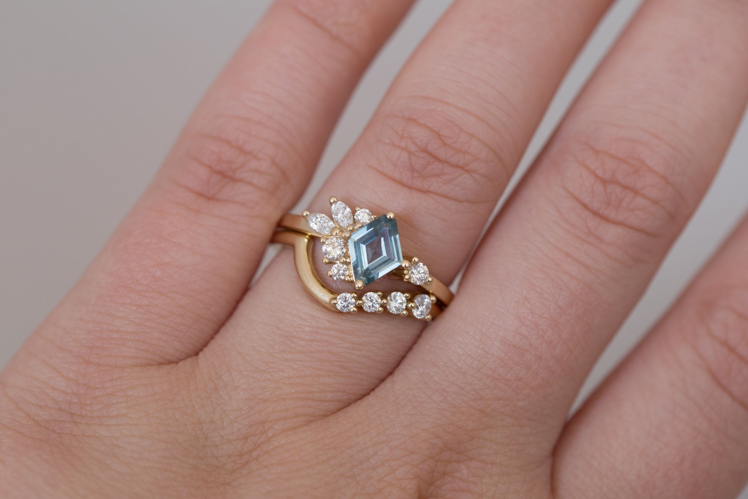Alden Ring | Mint Montana Sapphire Rhombus + Diamond Cluster Engagement Ring 0.85 ct | 14k Recycled Gold | One of a Kind