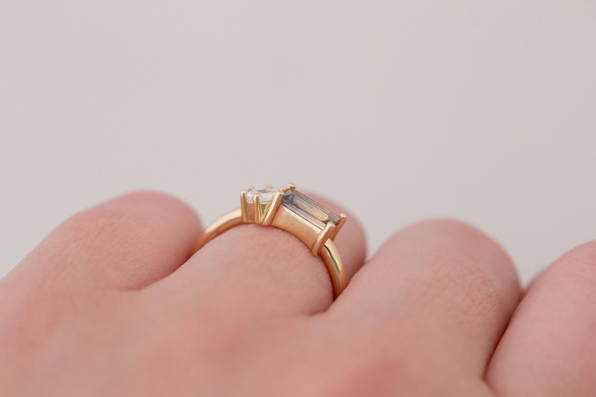 Liana Ring | Bicolor Sapphire + Hexagon Diamond Engagement Ring | 14k Recycled Gold | One of a Kind