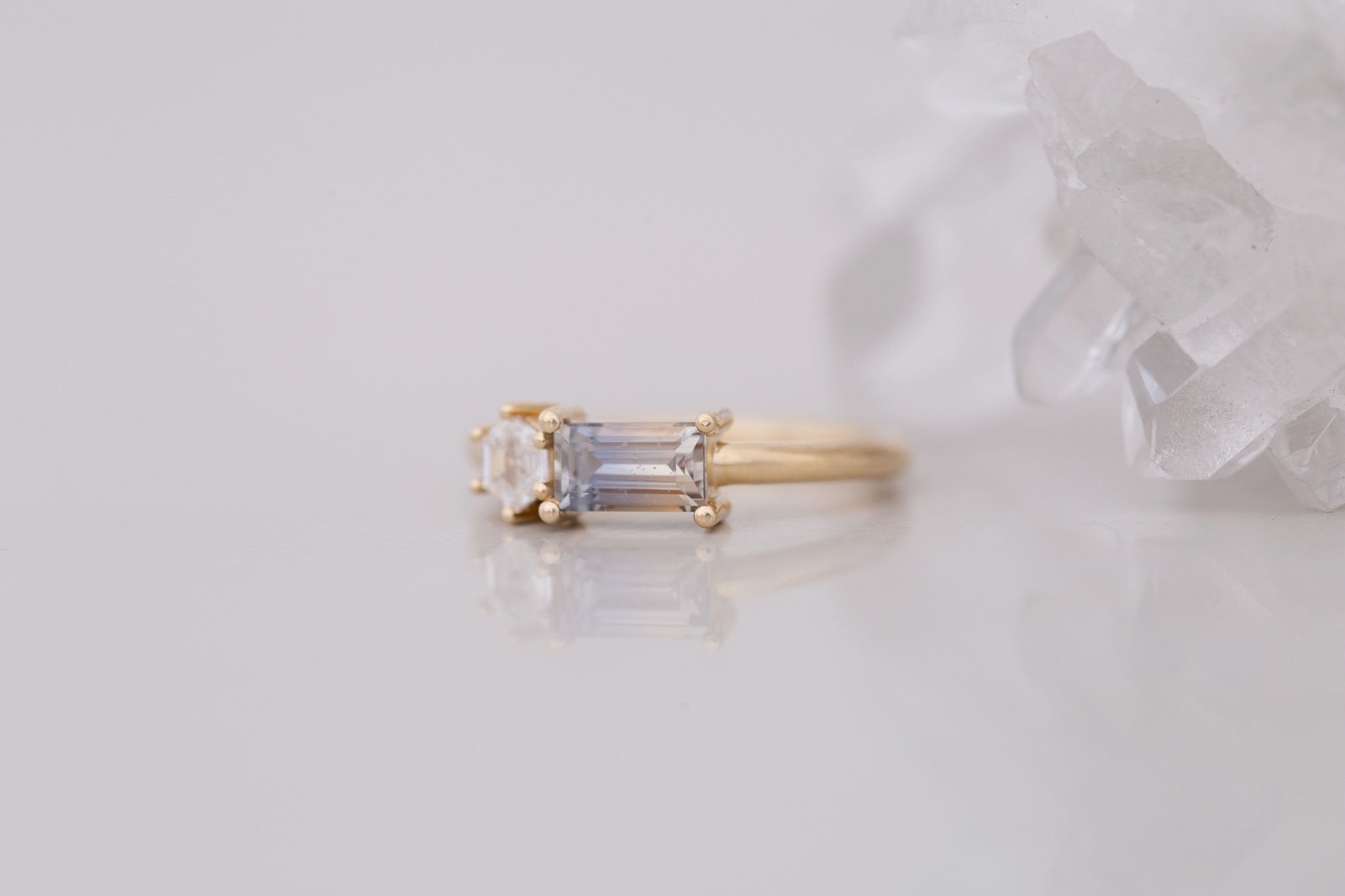 Liana Ring | Bicolor Sapphire + Hexagon Diamond Engagement Ring | 14k Recycled Gold | One of a Kind