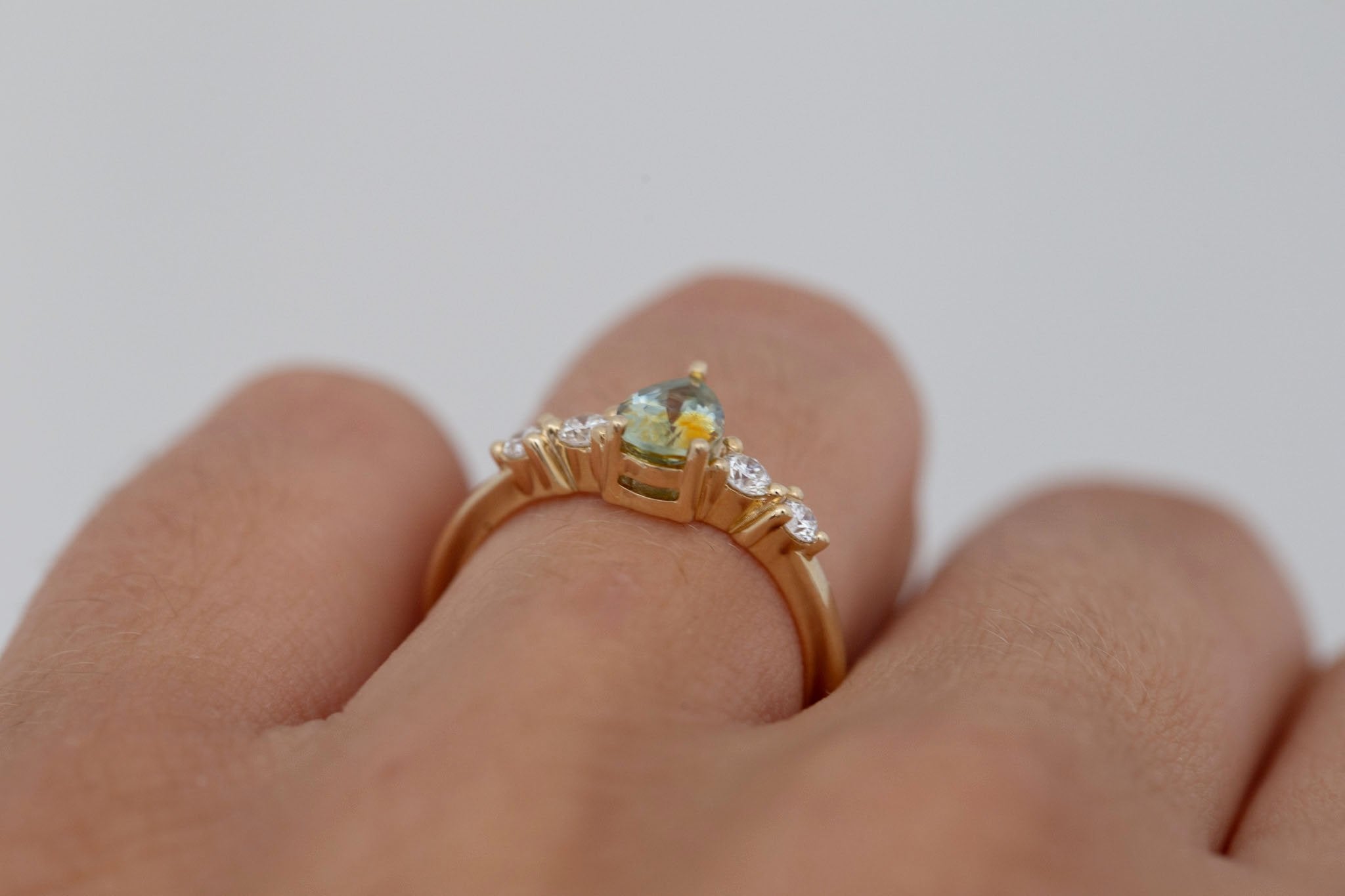Arbor Ring | Bicolor Pear Sapphire + Round Diamond Accent Engagement Ring 0.87 ct | 14k Recycled Gold | One of a Kind