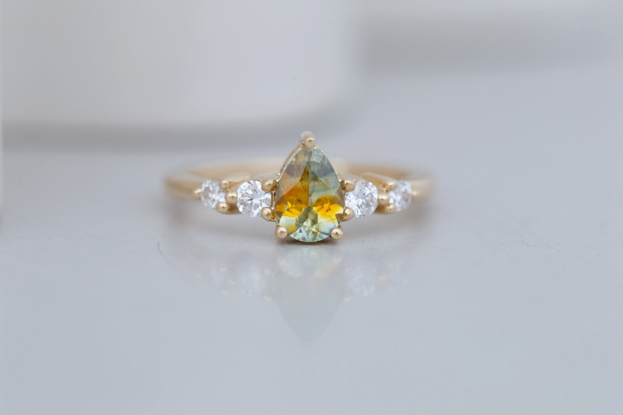 Arbor Ring | Bicolor Pear Sapphire + Round Diamond Accent Engagement Ring 0.87 ct | 14k Recycled Gold | One of a Kind