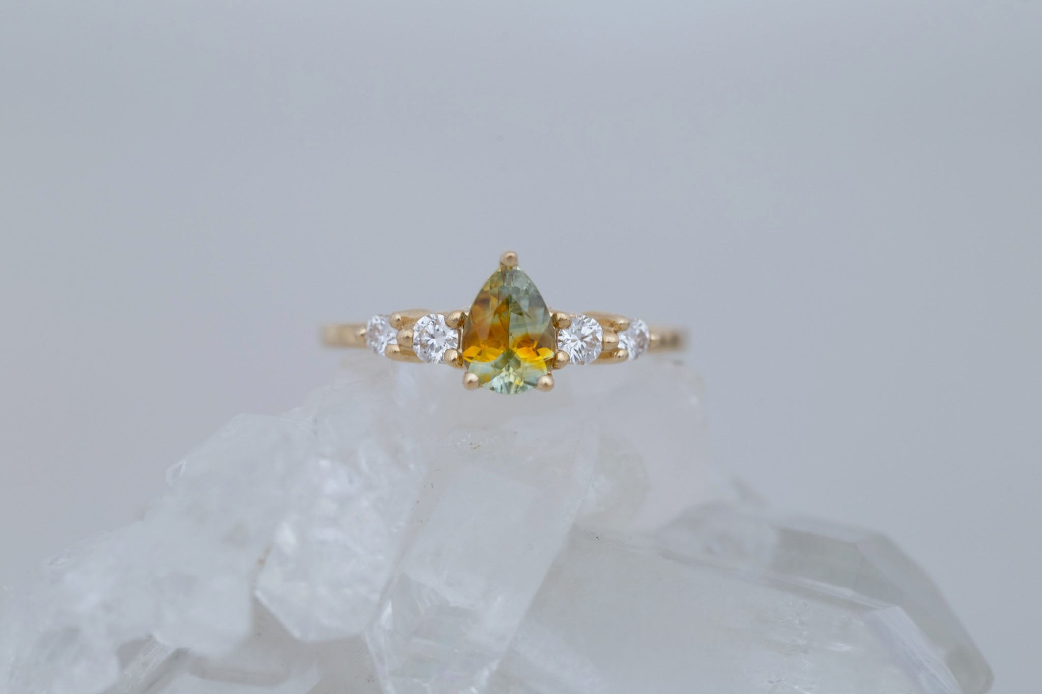 Arbor Ring | Bicolor Pear Sapphire + Round Diamond Accent Engagement Ring 0.87 ct | 14k Recycled Gold | One of a Kind
