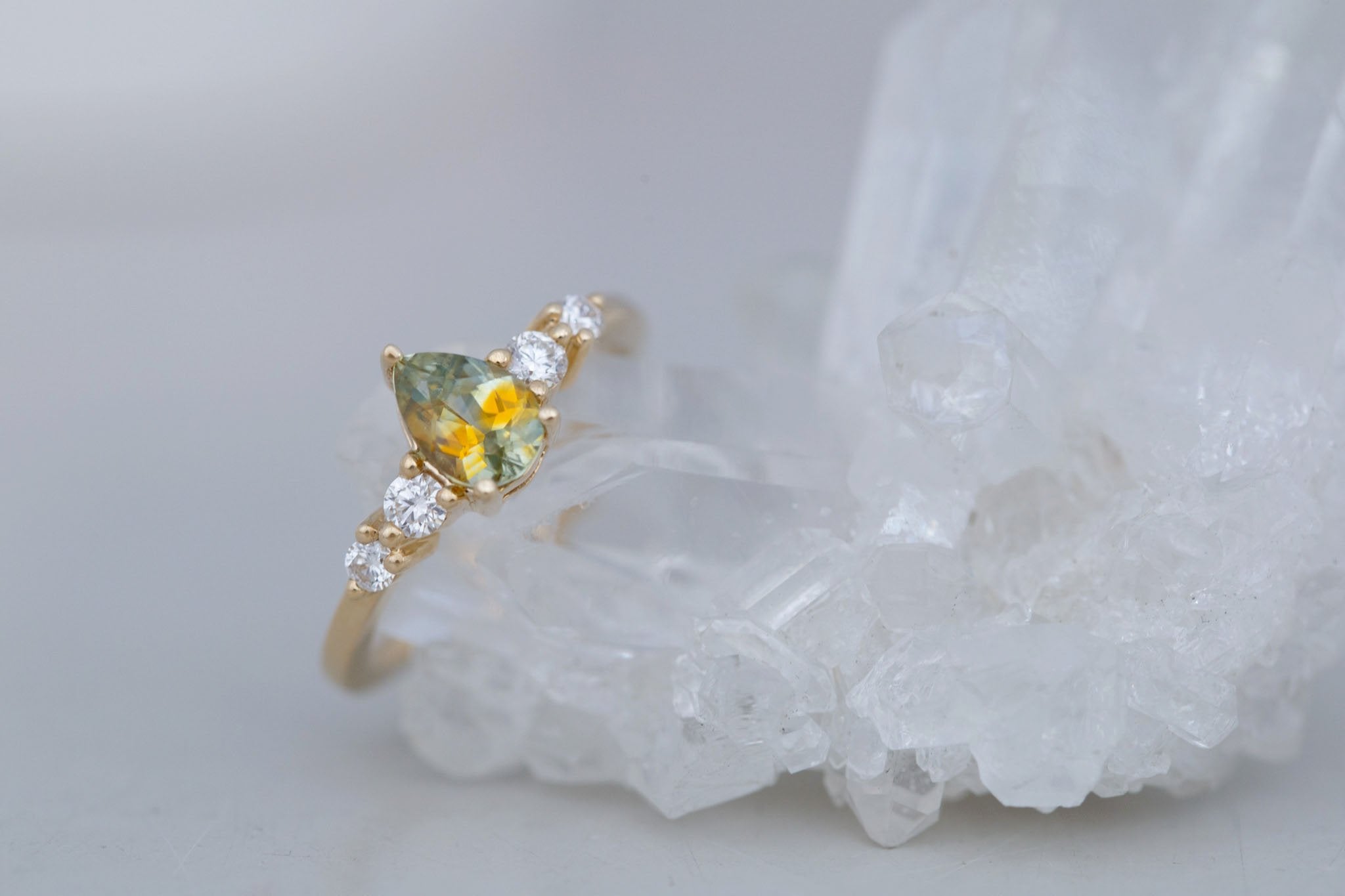 Arbor Ring | Bicolor Pear Sapphire + Round Diamond Accent Engagement Ring 0.87 ct | 14k Recycled Gold | One of a Kind