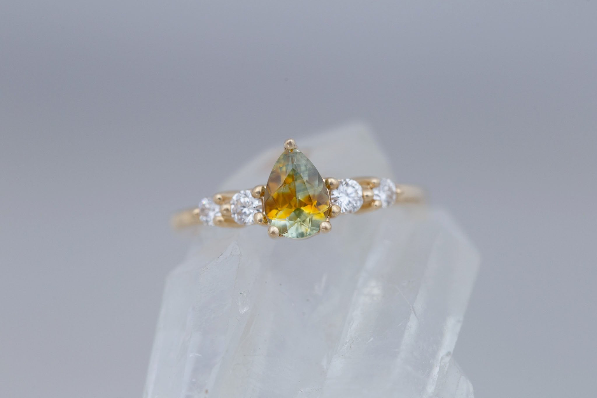 Arbor Ring | Bicolor Pear Sapphire + Round Diamond Accent Engagement Ring 0.87 ct | 14k Recycled Gold | One of a Kind