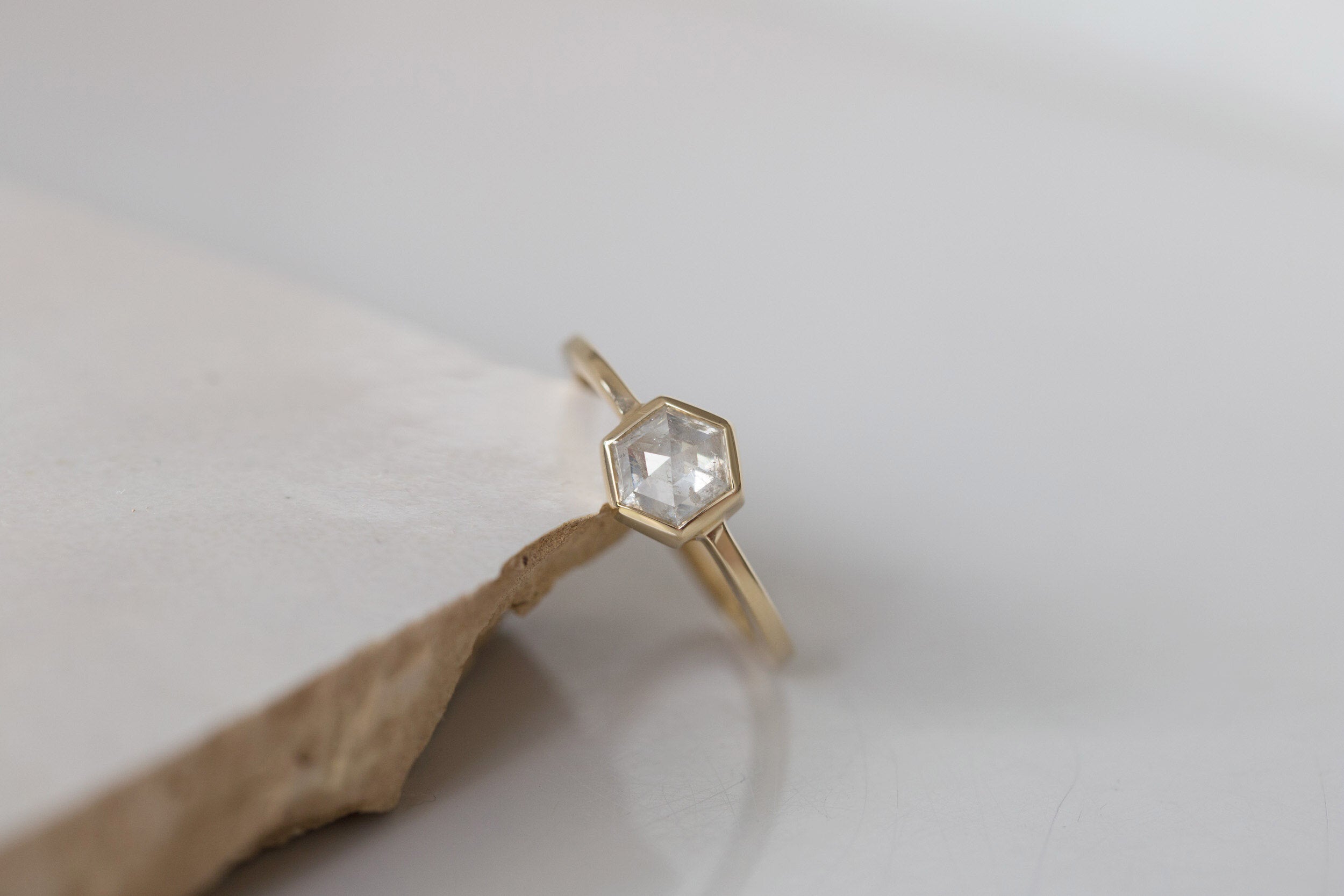 Avens Ring | Silver Diamond Hexagon Engagement Ring 0.87 ct | 14k Recycled Gold | One of a Kind