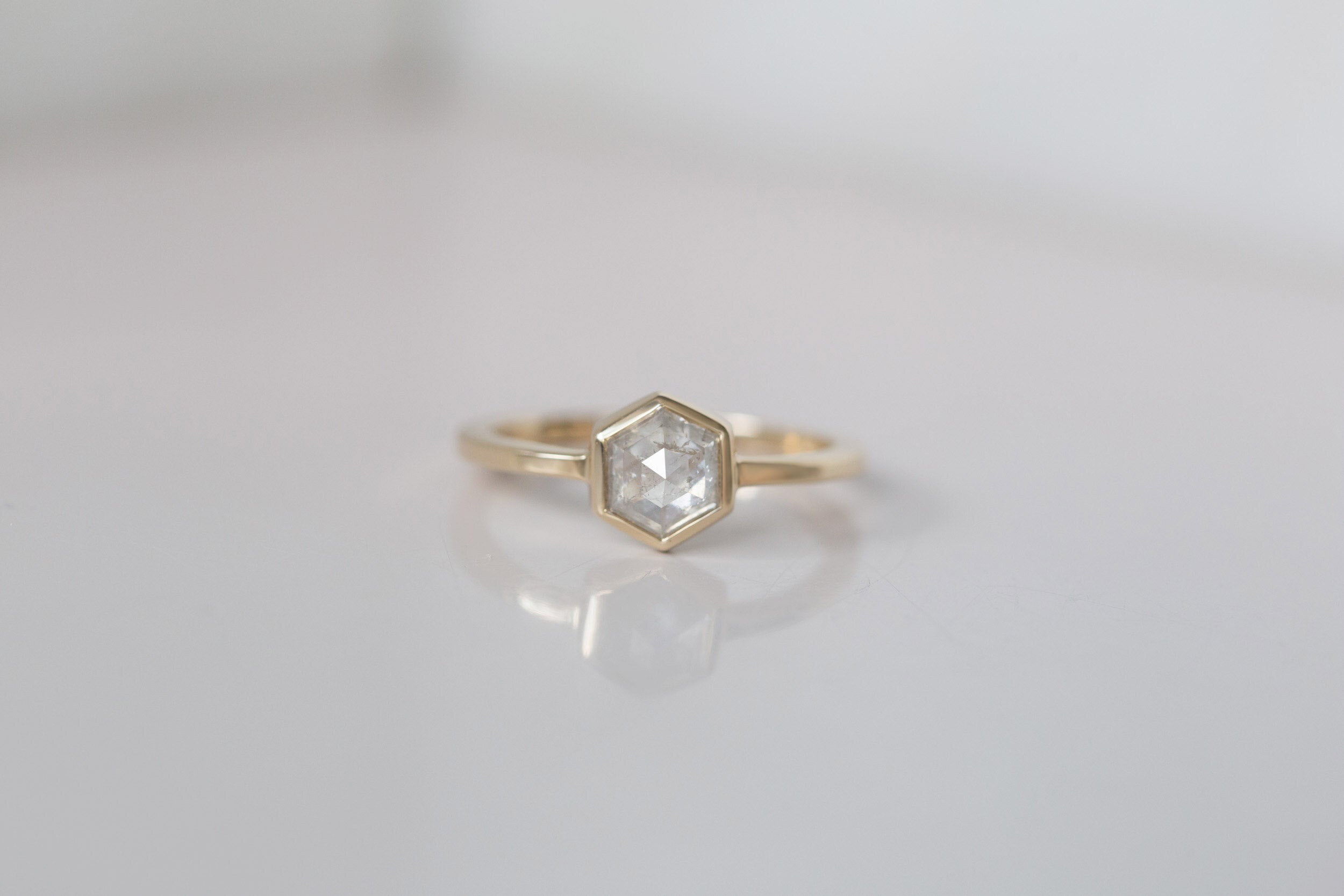 Avens Ring | Silver Diamond Hexagon Engagement Ring 0.87 ct | 14k Recycled Gold | One of a Kind