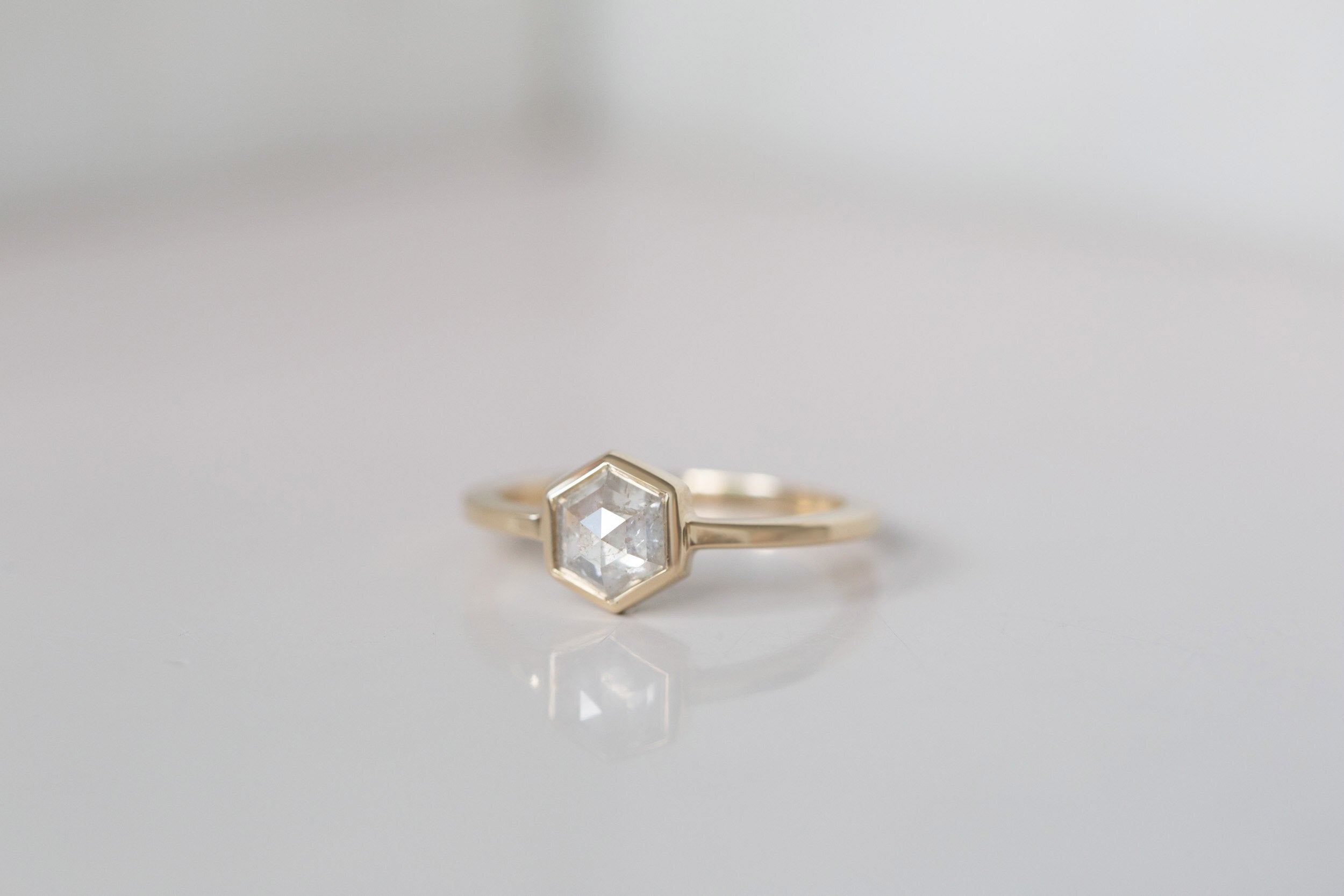 Avens Ring | Silver Diamond Hexagon Engagement Ring 0.87 ct | 14k Recycled Gold | One of a Kind