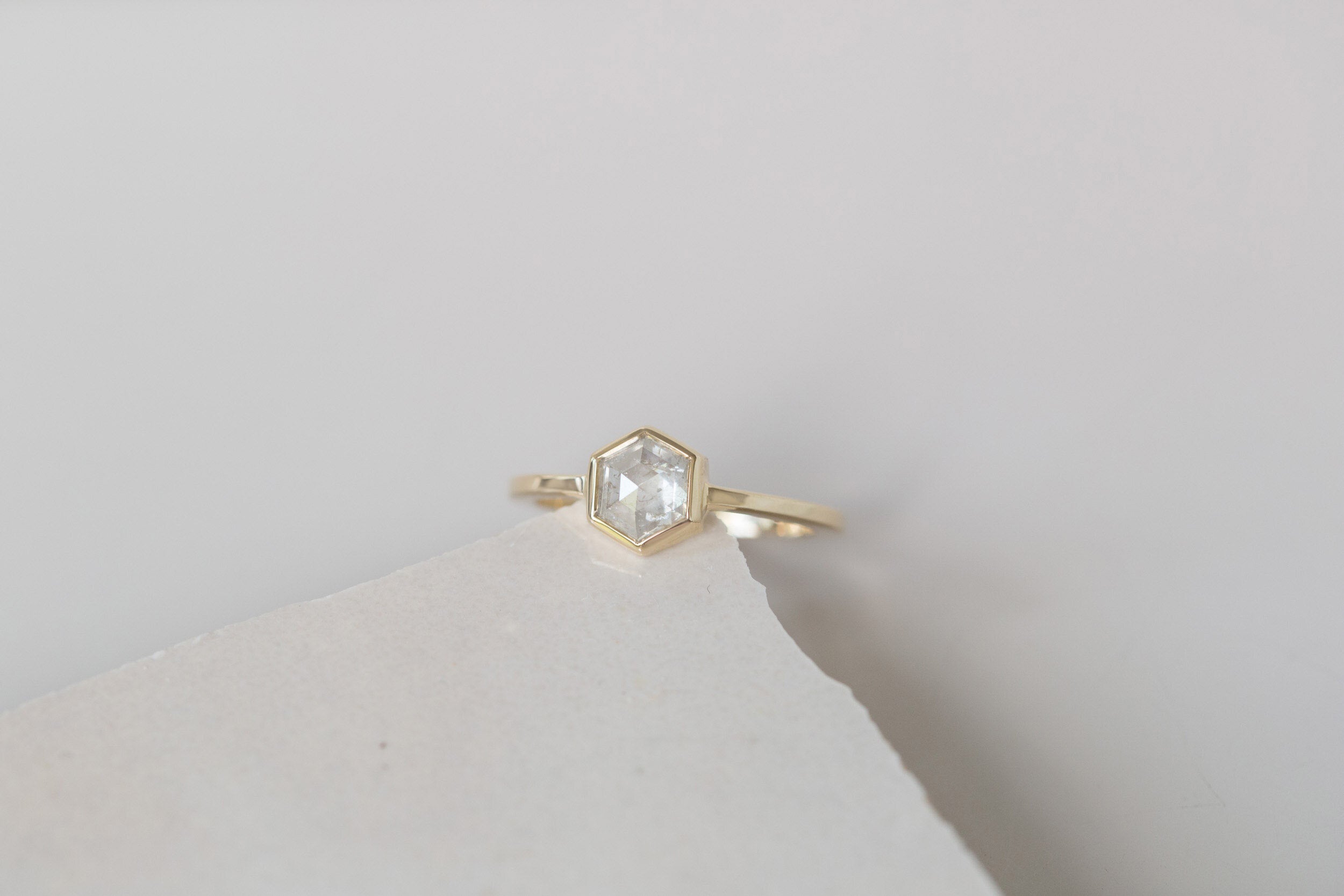 Avens Ring | Silver Diamond Hexagon Engagement Ring 0.87 ct | 14k Recycled Gold | One of a Kind
