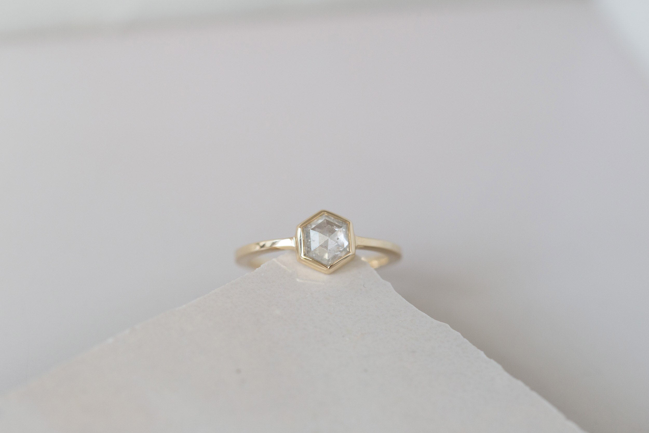 Avens Ring | Silver Diamond Hexagon Engagement Ring 0.87 ct | 14k Recycled Gold | One of a Kind
