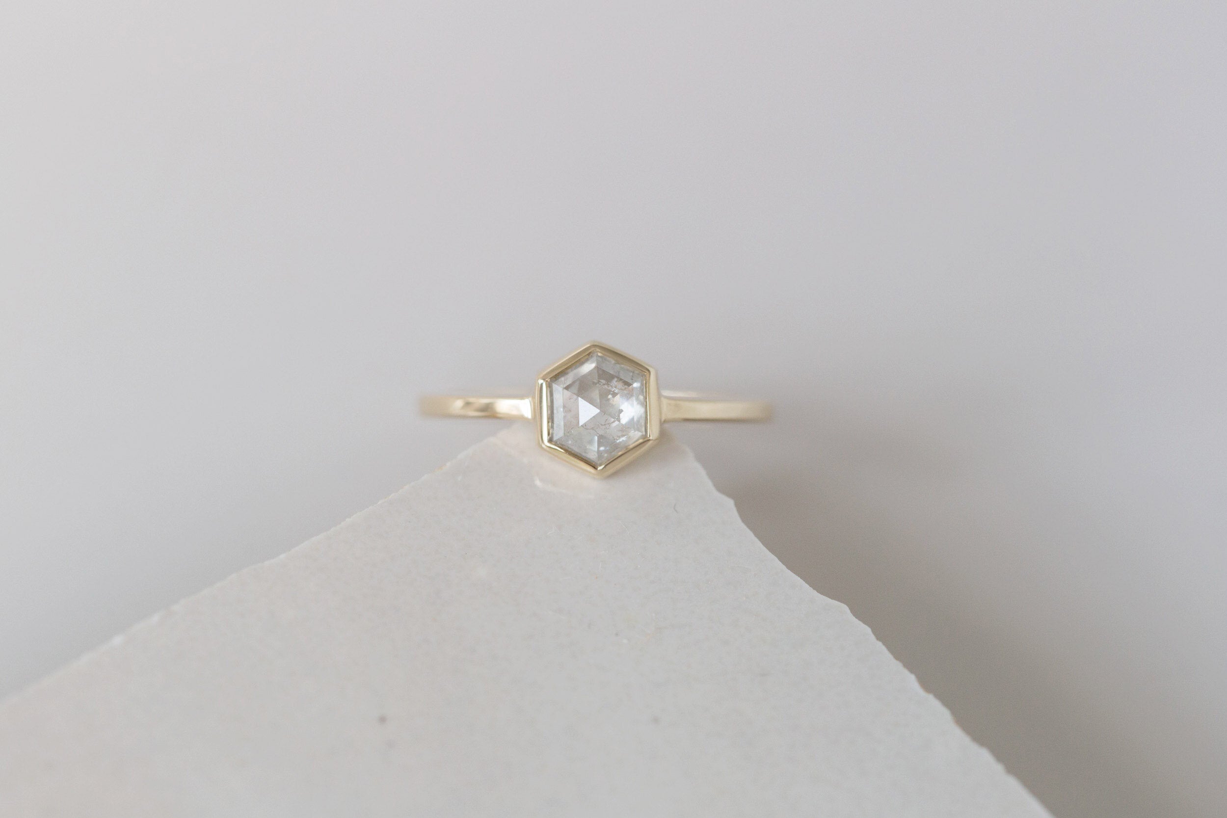 Avens Ring | Silver Diamond Hexagon Engagement Ring 0.87 ct | 14k Recycled Gold | One of a Kind