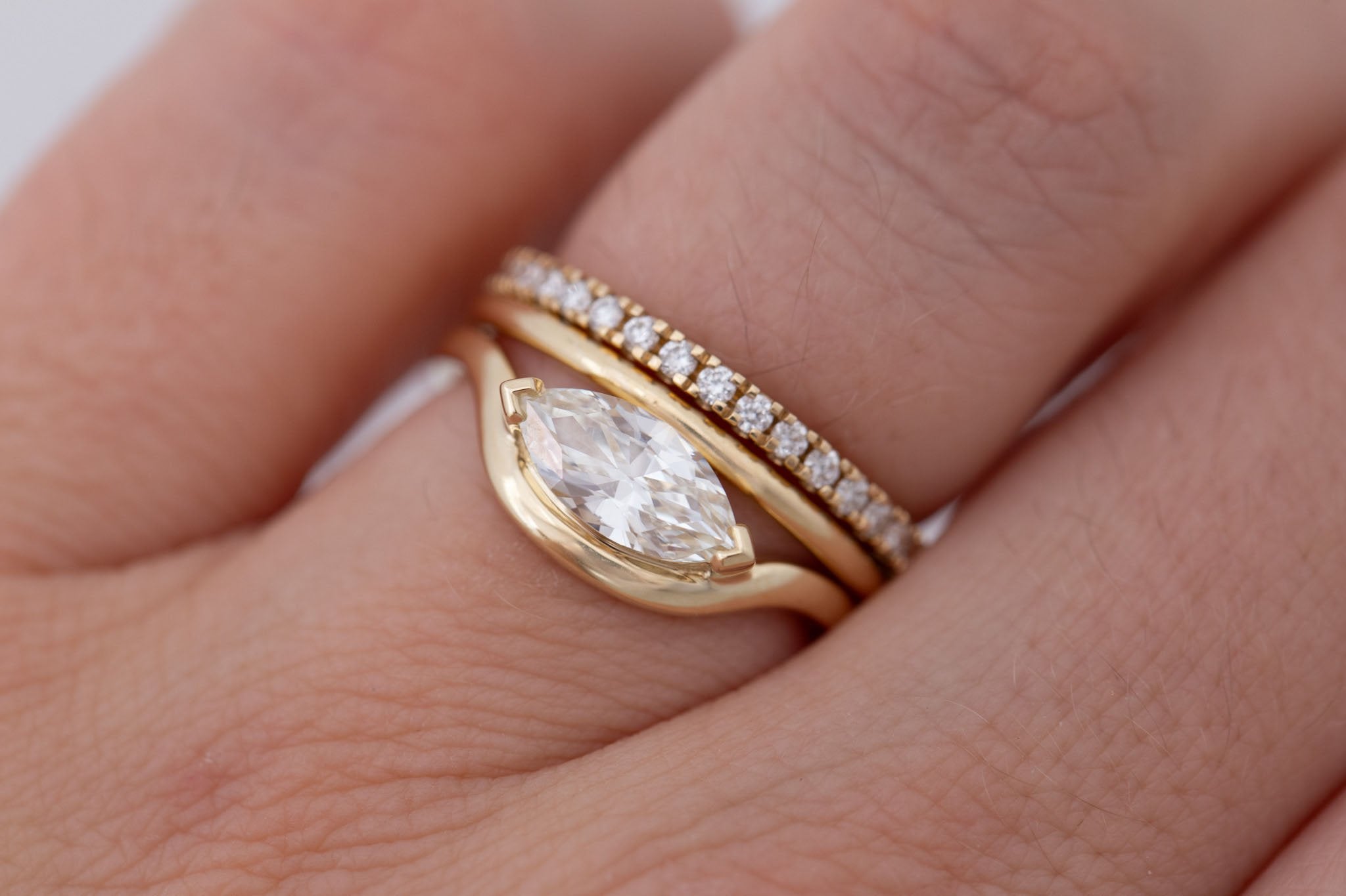 Rhodes Ring | Marquise Diamond Solitaire + Curved Band Engagement Ring 0.89 ct | 14k Recycled Gold | One of a Kind