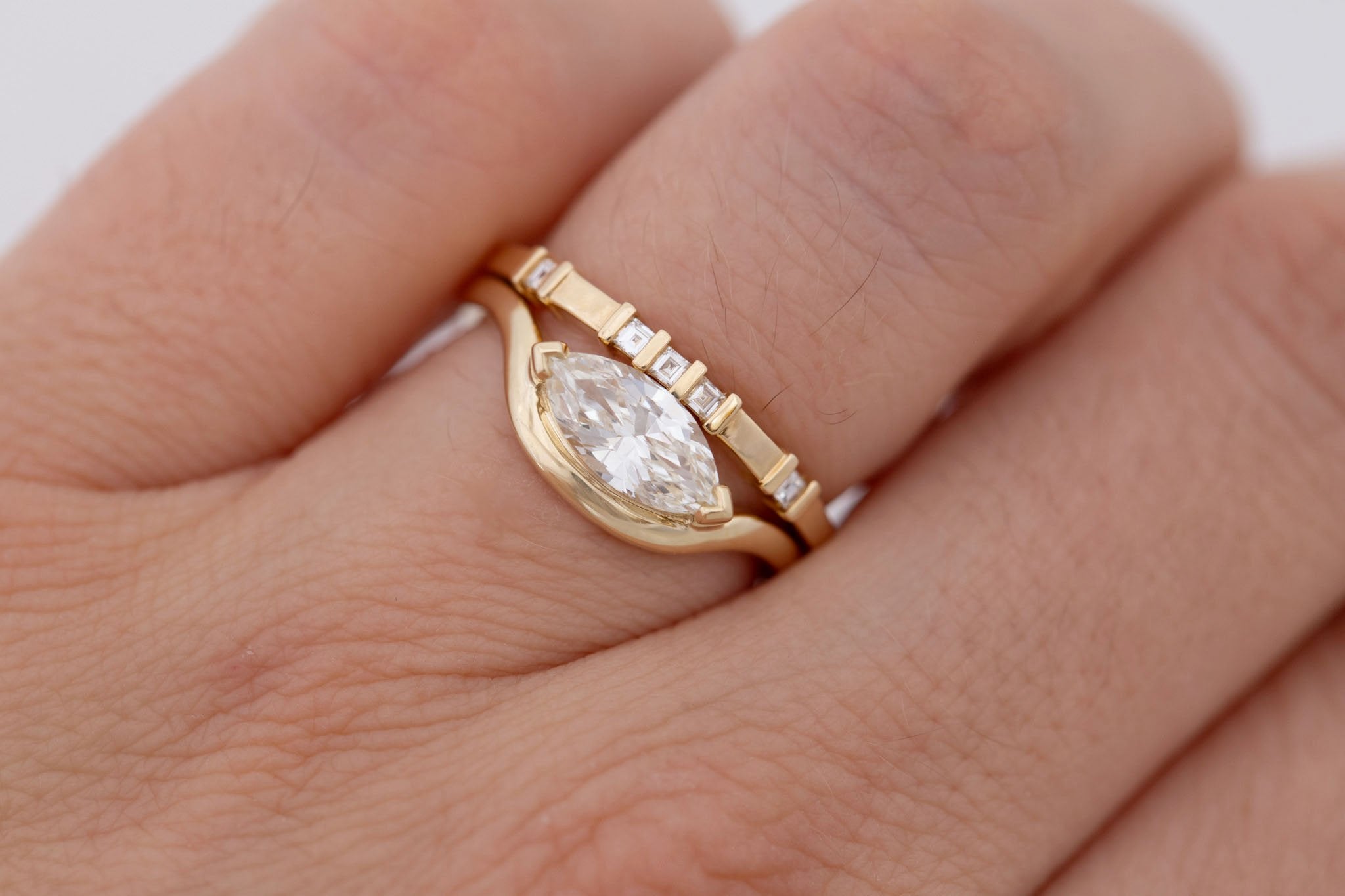 Rhodes Ring | Marquise Diamond Solitaire + Curved Band Engagement Ring 0.89 ct | 14k Recycled Gold | One of a Kind