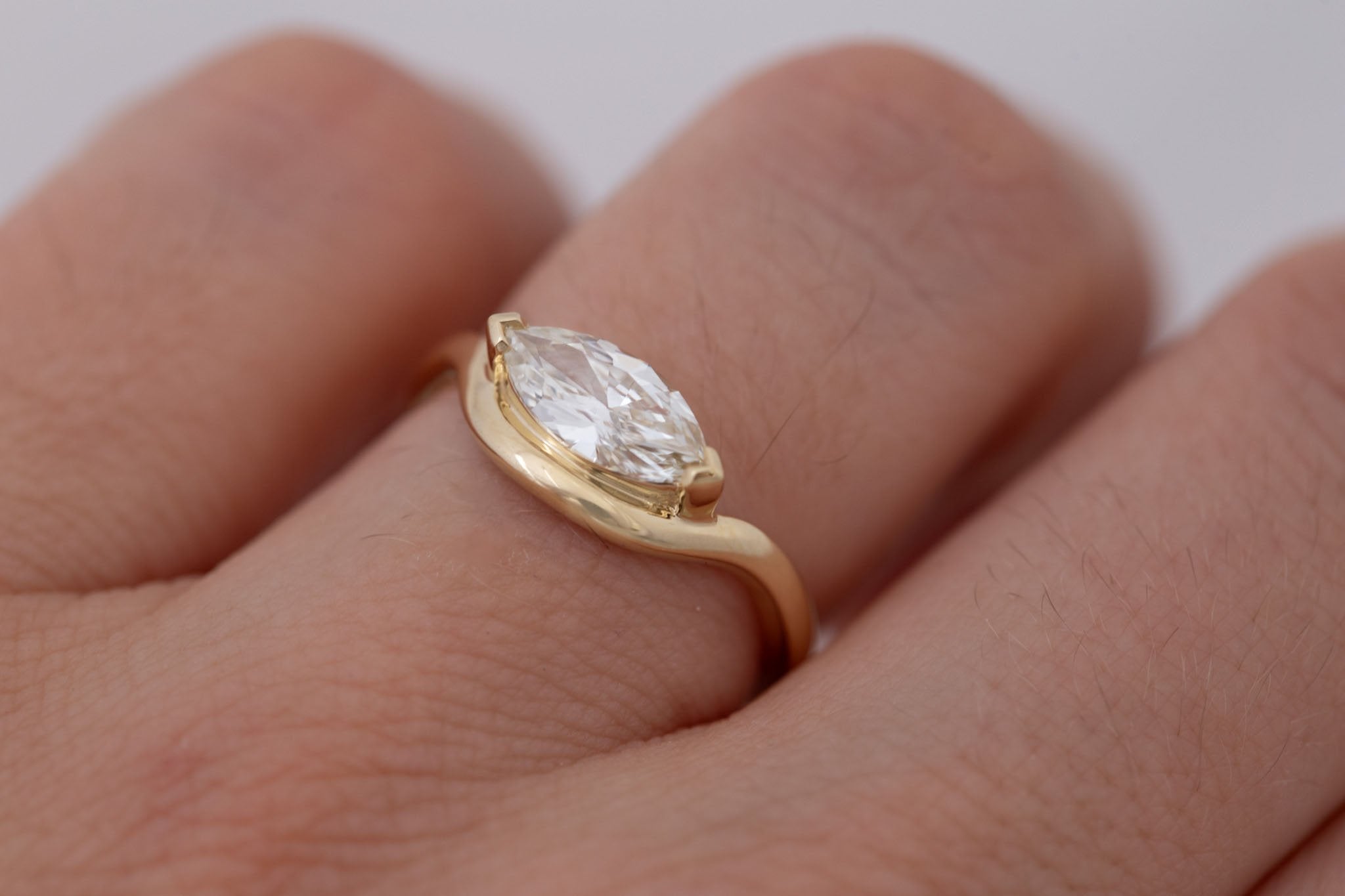 Rhodes Ring | Marquise Diamond Solitaire + Curved Band Engagement Ring 0.89 ct | 14k Recycled Gold | One of a Kind