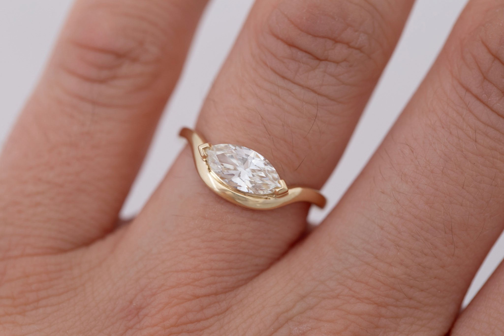 Rhodes Ring | Marquise Diamond Solitaire + Curved Band Engagement Ring 0.89 ct | 14k Recycled Gold | One of a Kind