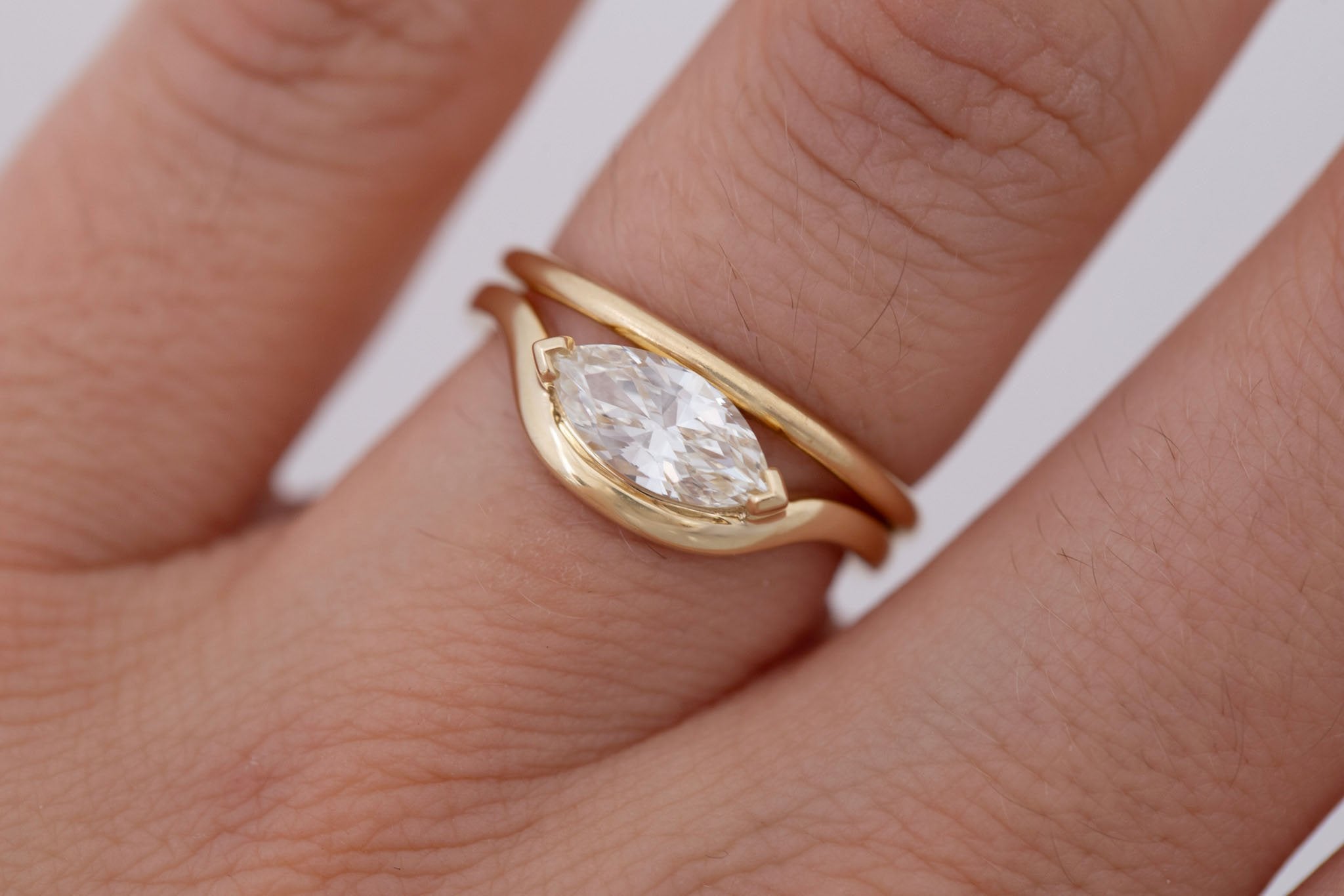 Rhodes Ring | Marquise Diamond Solitaire + Curved Band Engagement Ring 0.89 ct | 14k Recycled Gold | One of a Kind